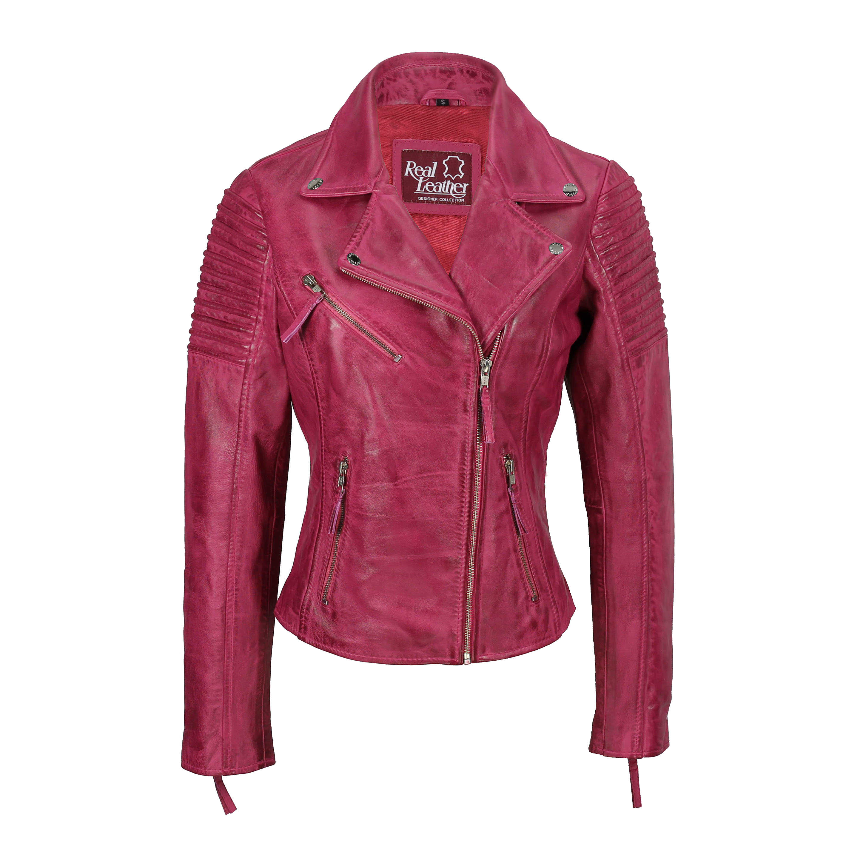 Ladies Retro Biker Jacket Pink