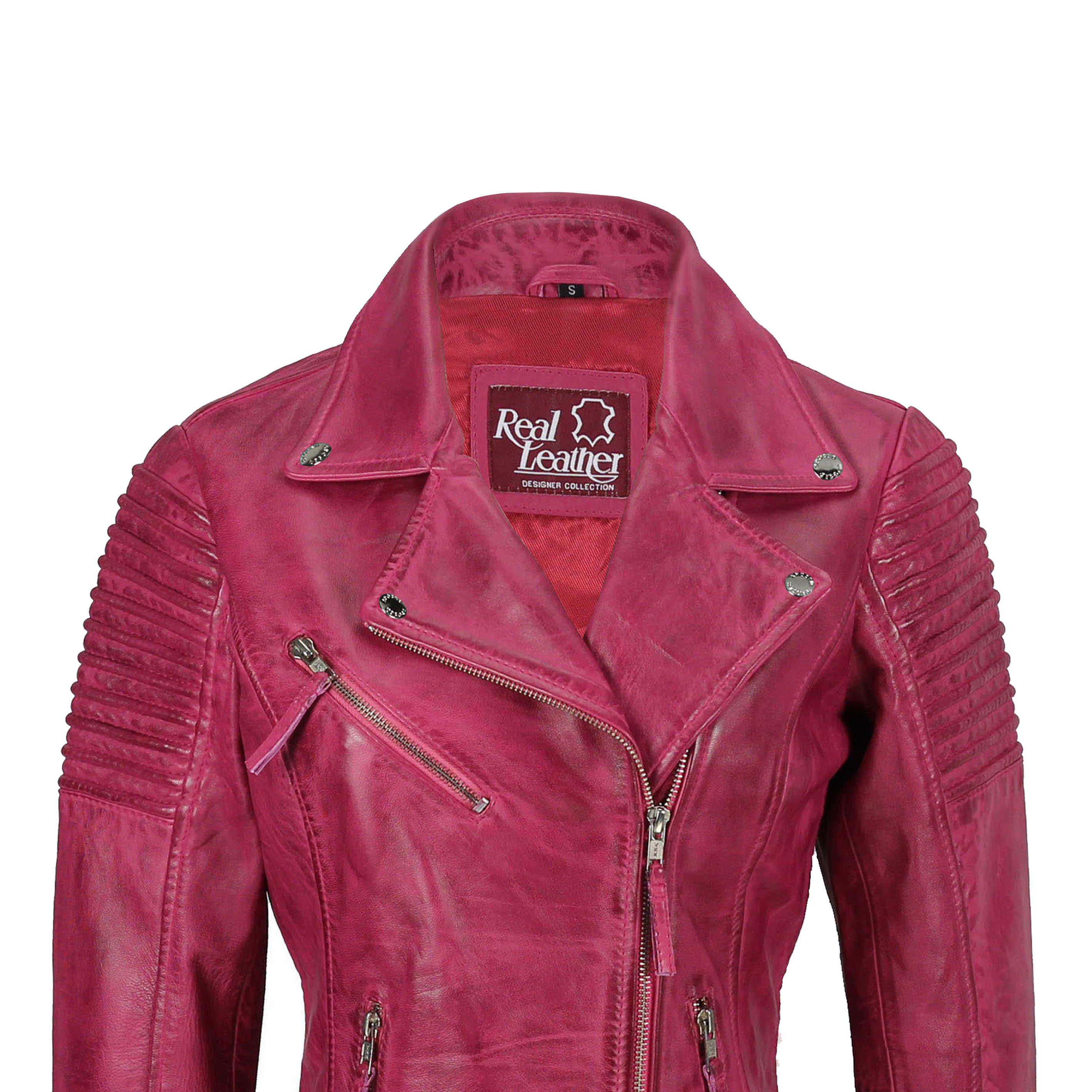 Ladies Retro Biker Jacket Pink