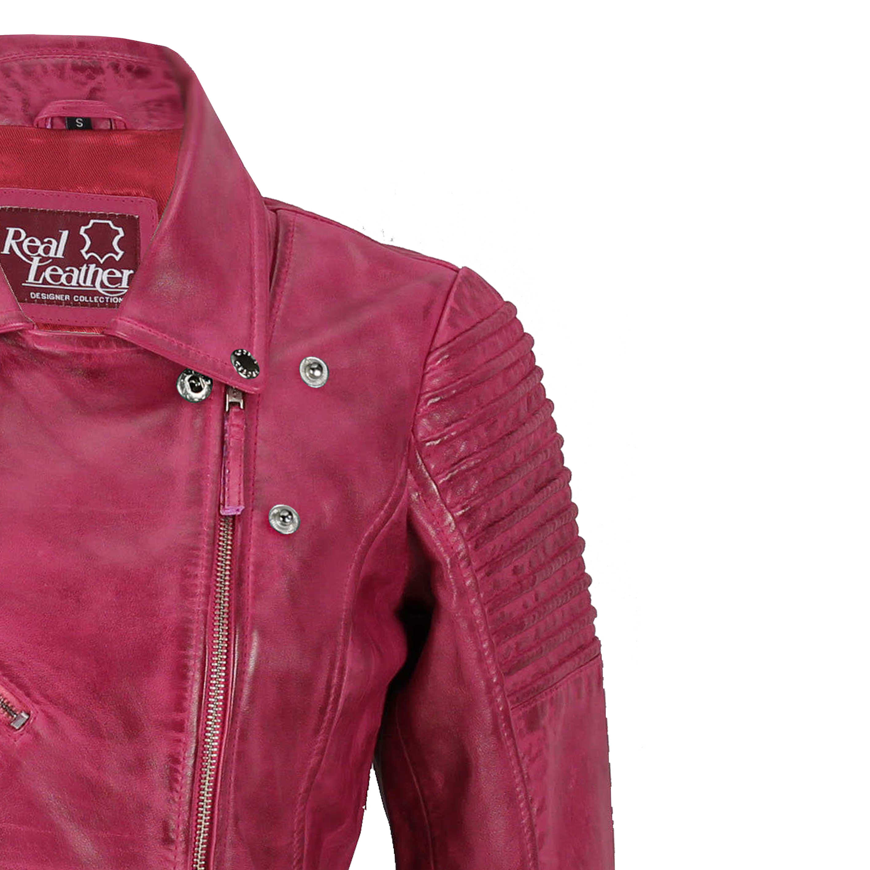 Ladies Retro Biker Jacket Pink