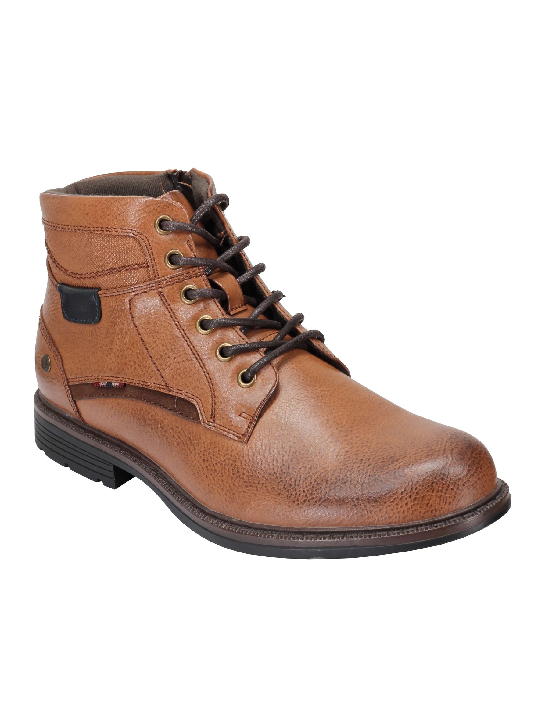 BOTTINES À LACETS À LA CHEVILLE EN TAN, NOIR