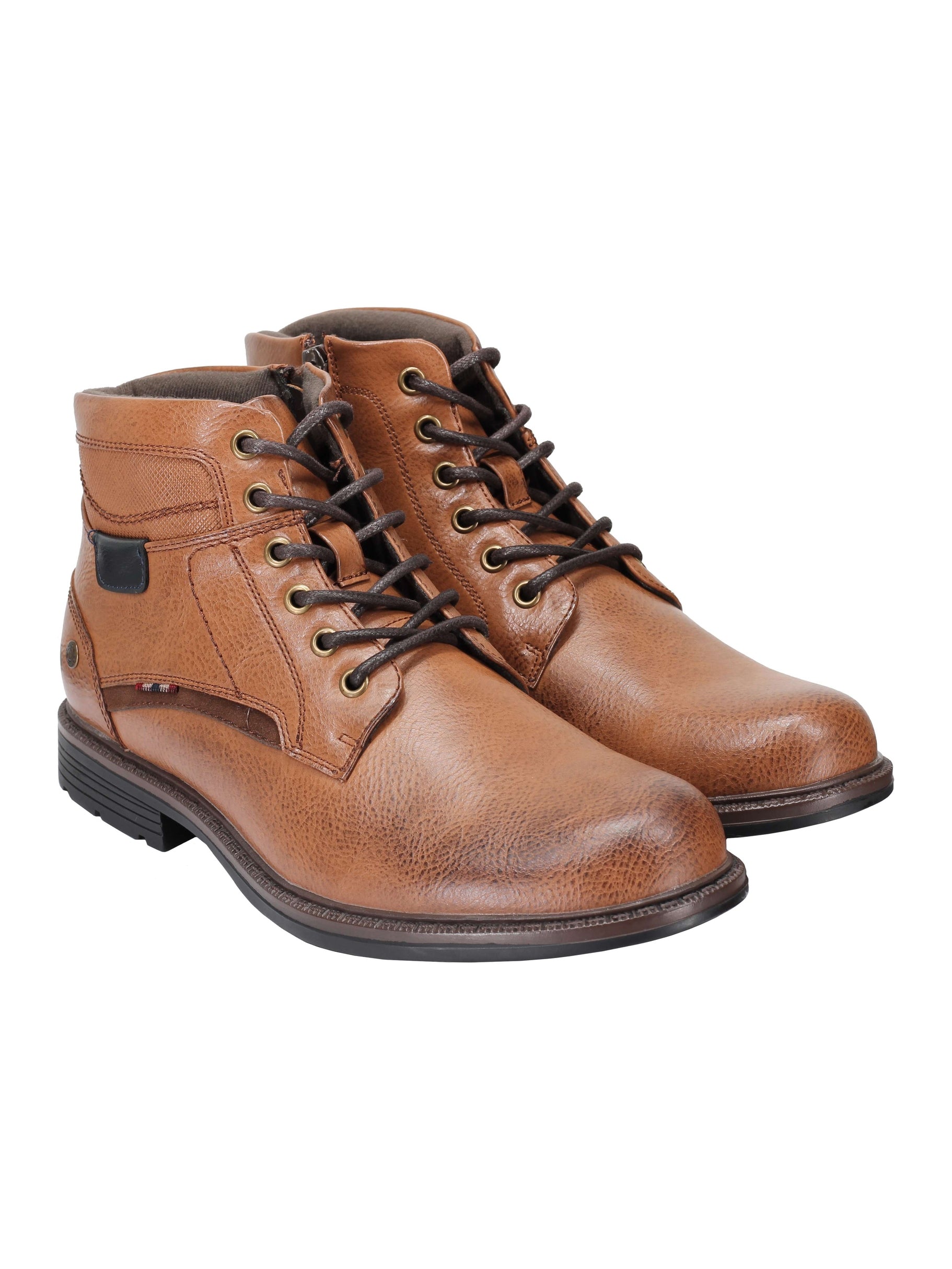 BOTTINES À LACETS À LA CHEVILLE EN TAN, NOIR