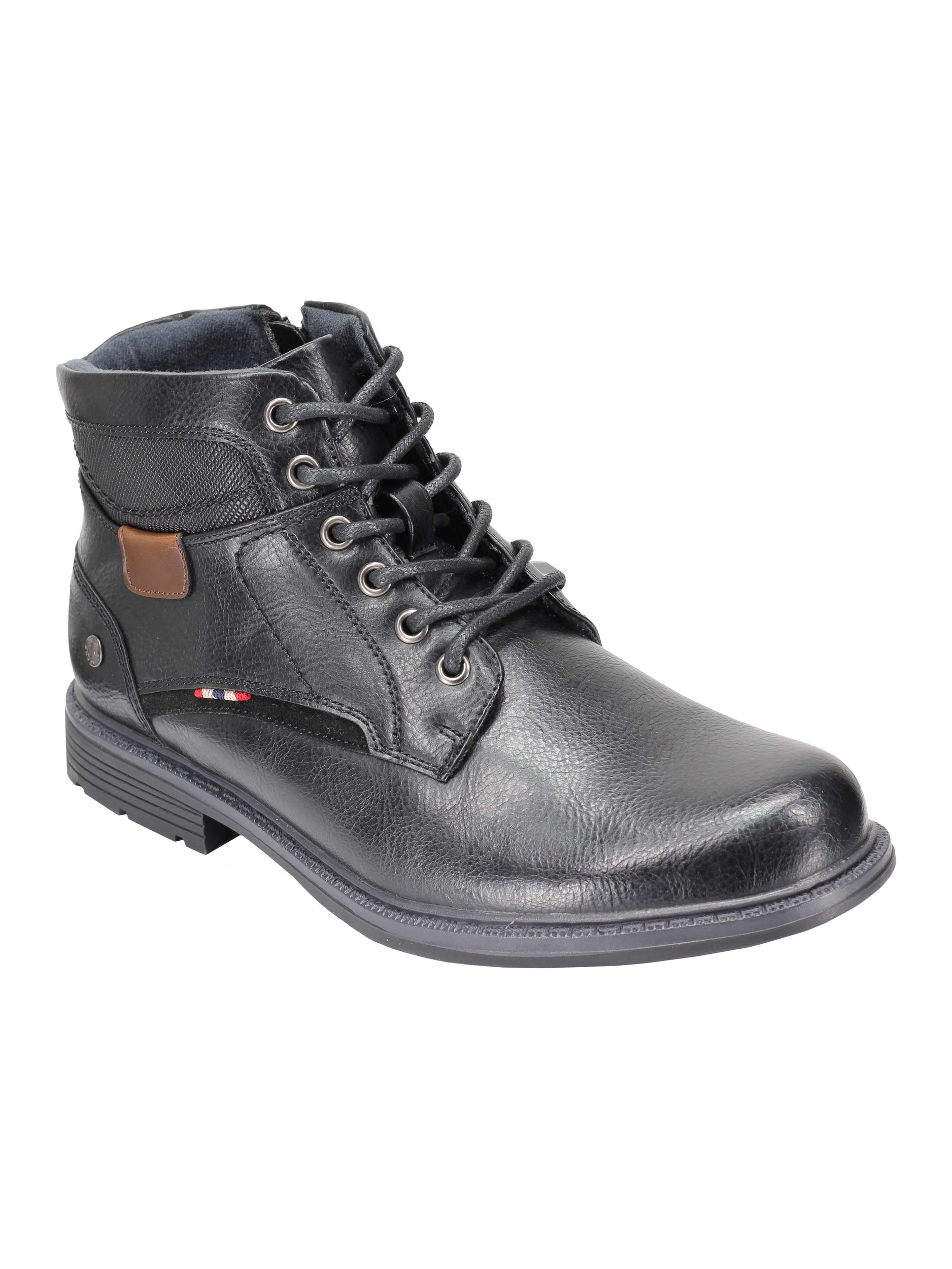 BOTTINES À LACETS À LA CHEVILLE EN TAN, NOIR