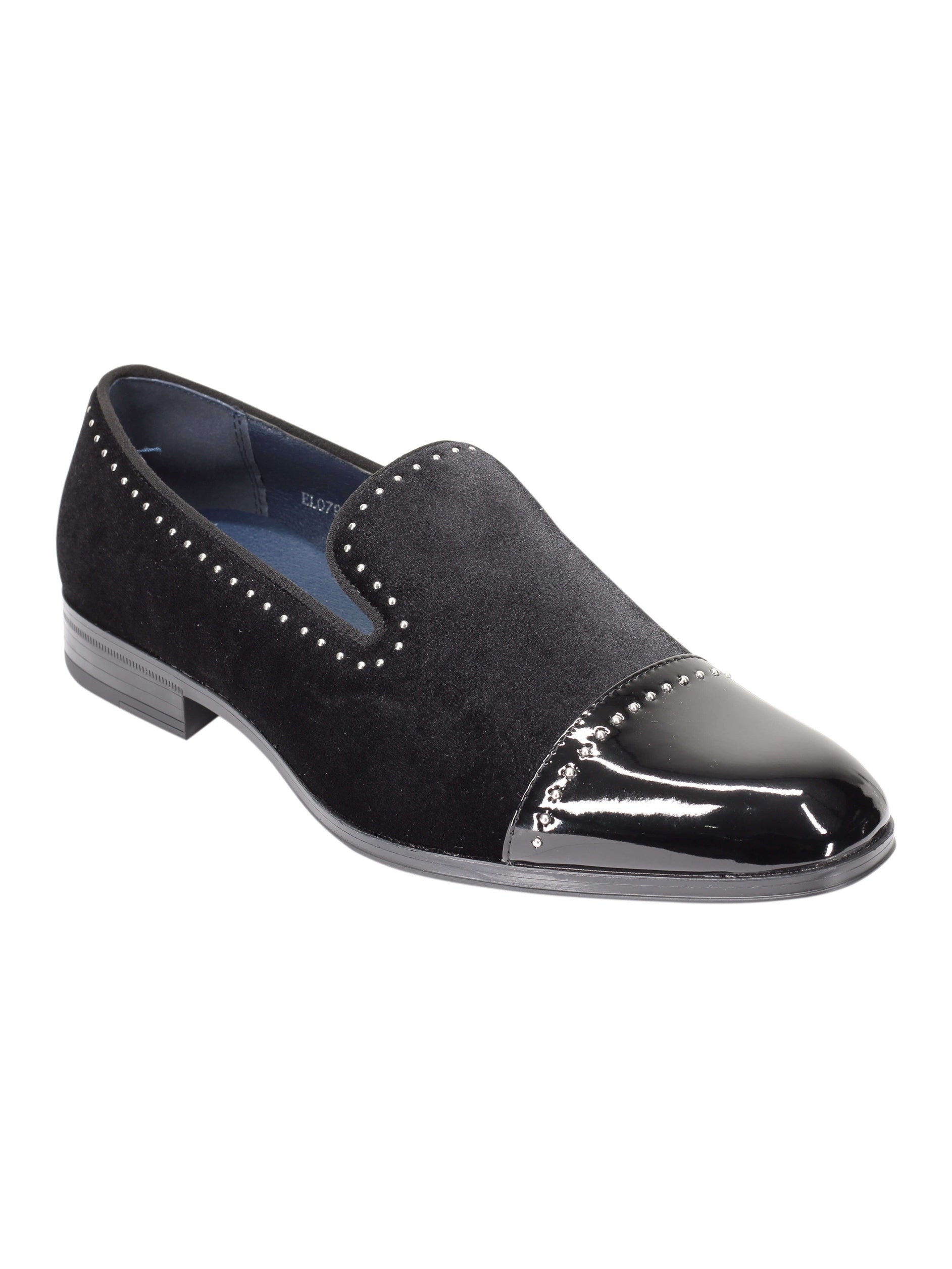 VELVET LOAFERS WITH SHINY TOE AND SILVER METAL PIN DOTS