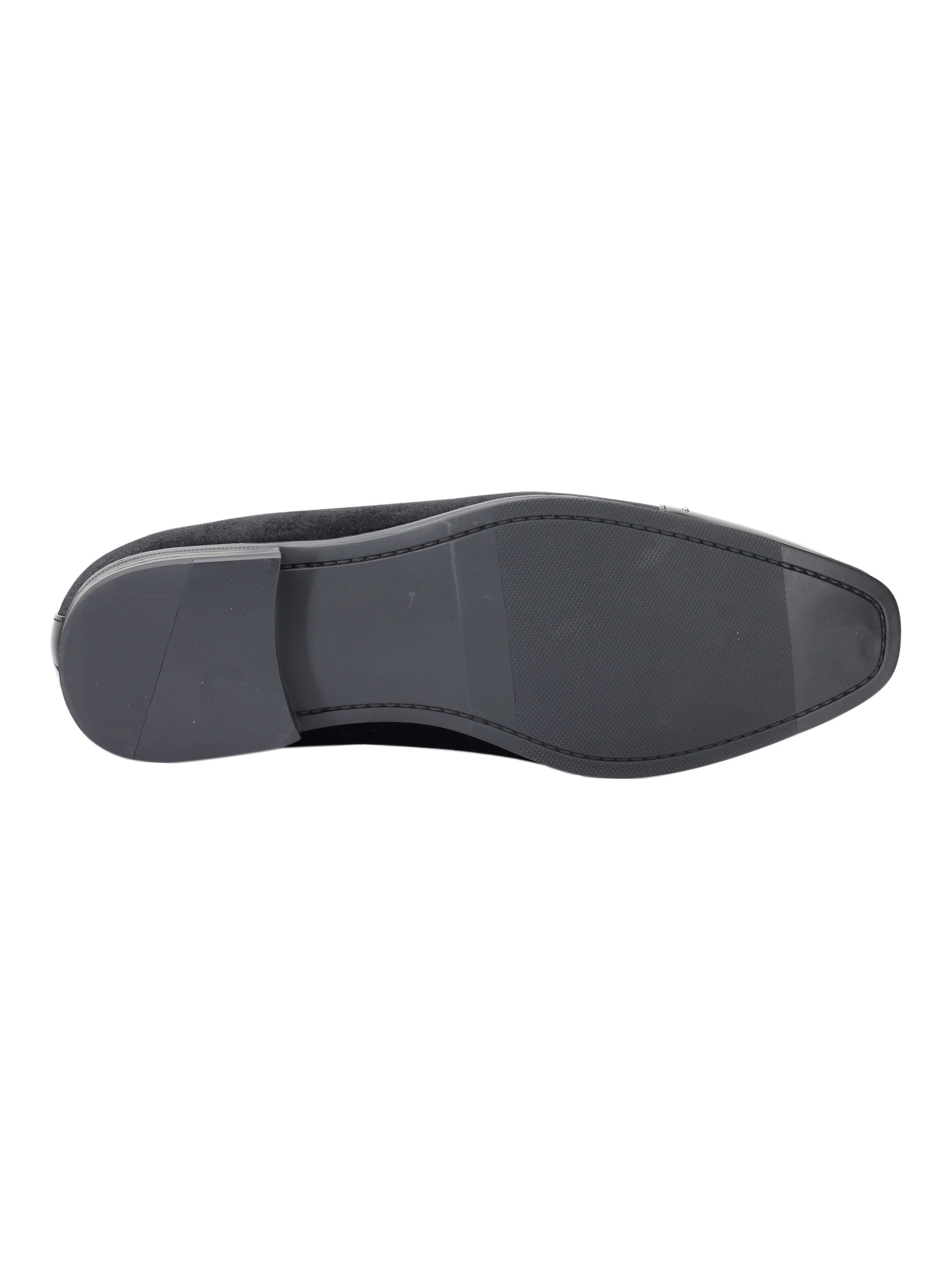MOCASSINS EN VELOURS À BOUT BRILLANT ET POIS EN MÉTAL ARGENT