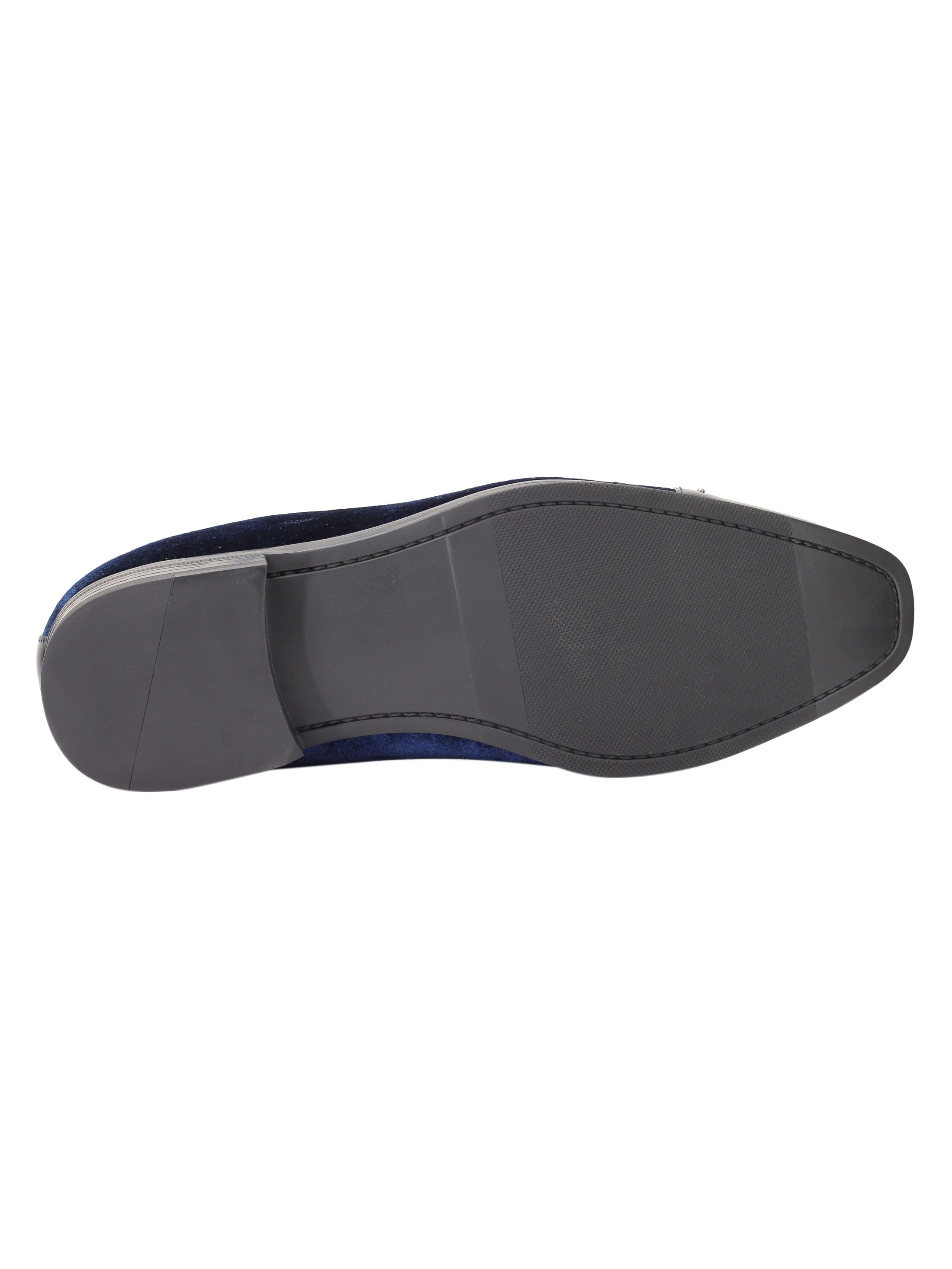 MOCASSINS EN VELOURS À BOUT BRILLANT ET POIS EN MÉTAL ARGENT