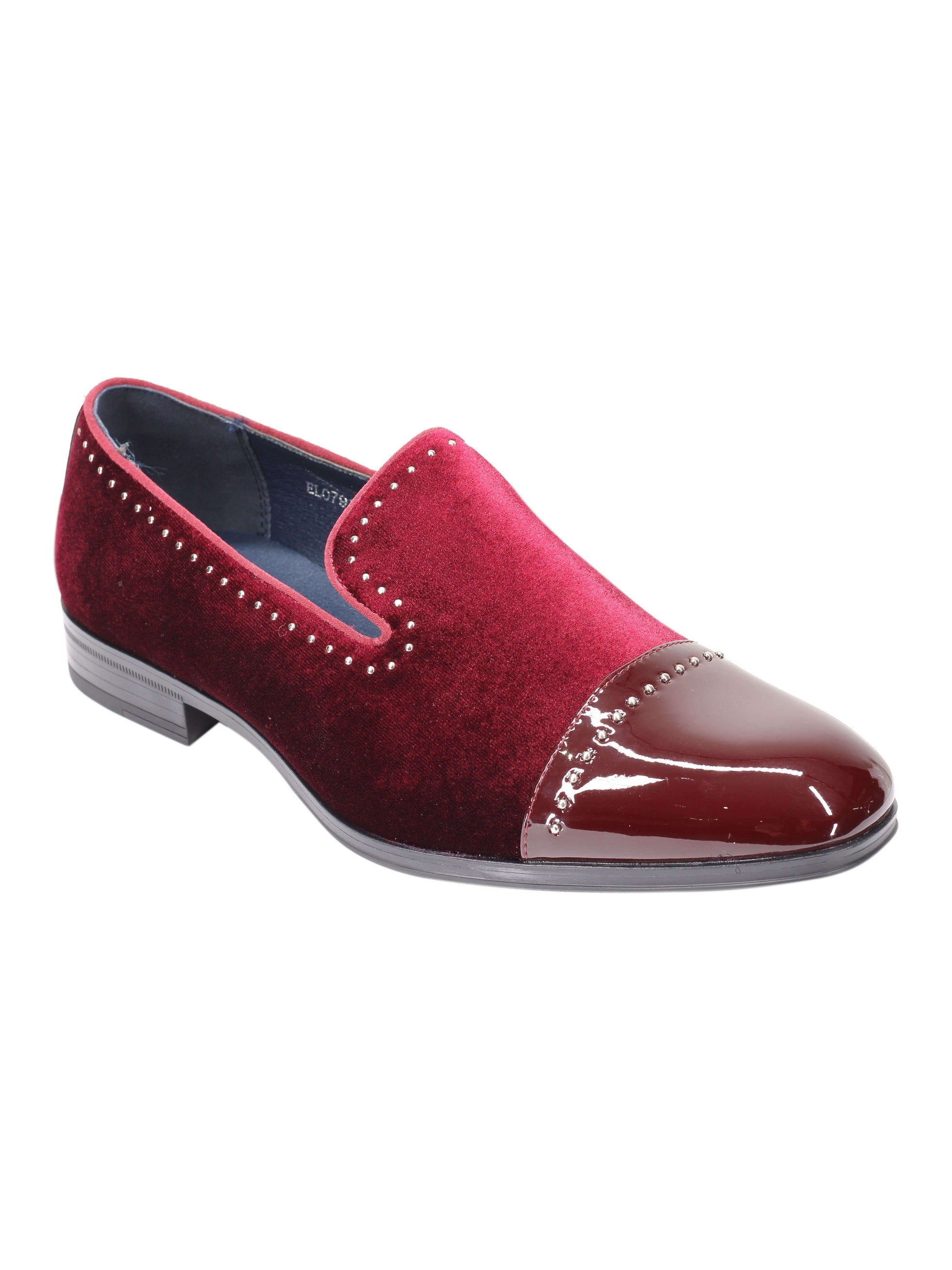 MOCASSINS EN VELOURS À BOUT BRILLANT ET POIS EN MÉTAL ARGENT