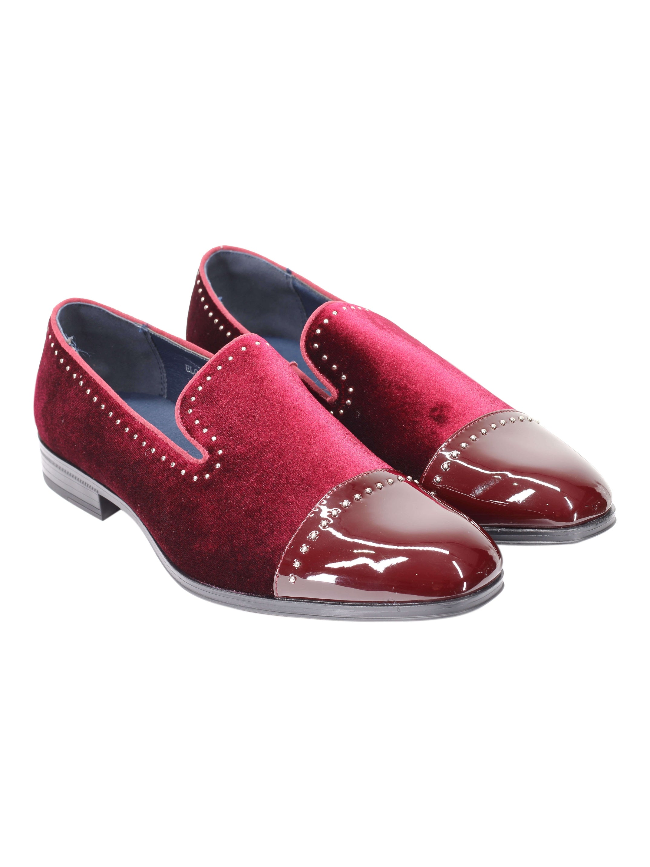 MOCASSINS EN VELOURS À BOUT BRILLANT ET POIS EN MÉTAL ARGENT
