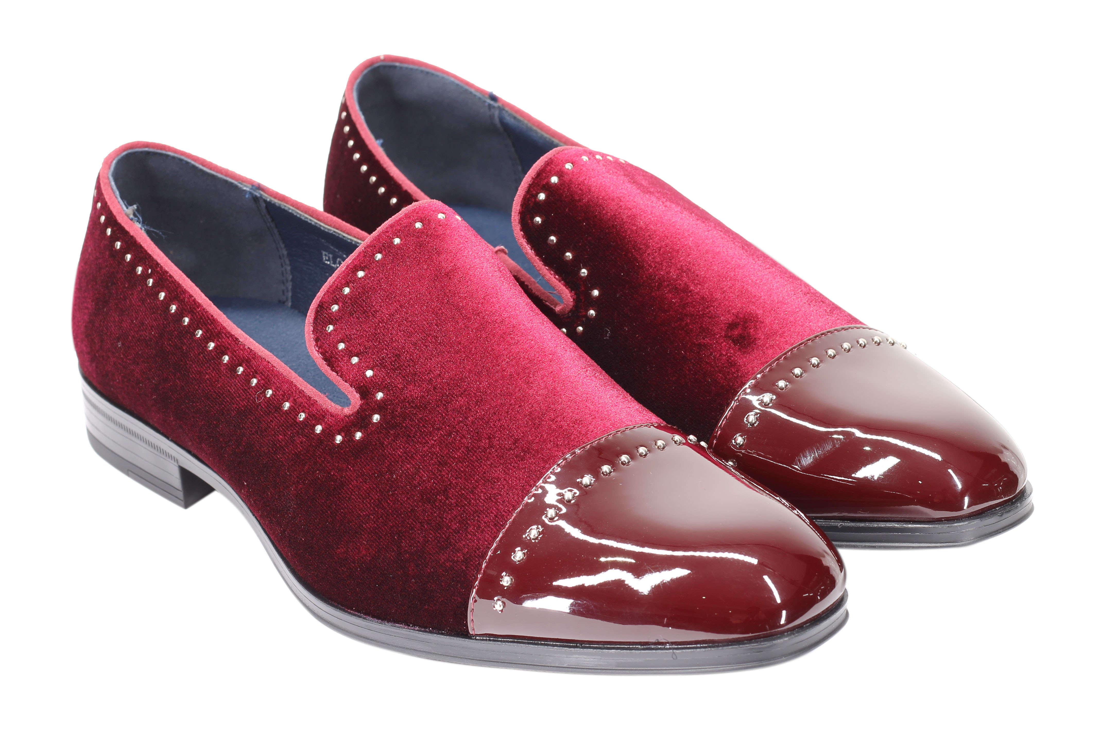 VELVET LOAFERS WITH SHINY TOE AND SILVER METAL PIN DOTS