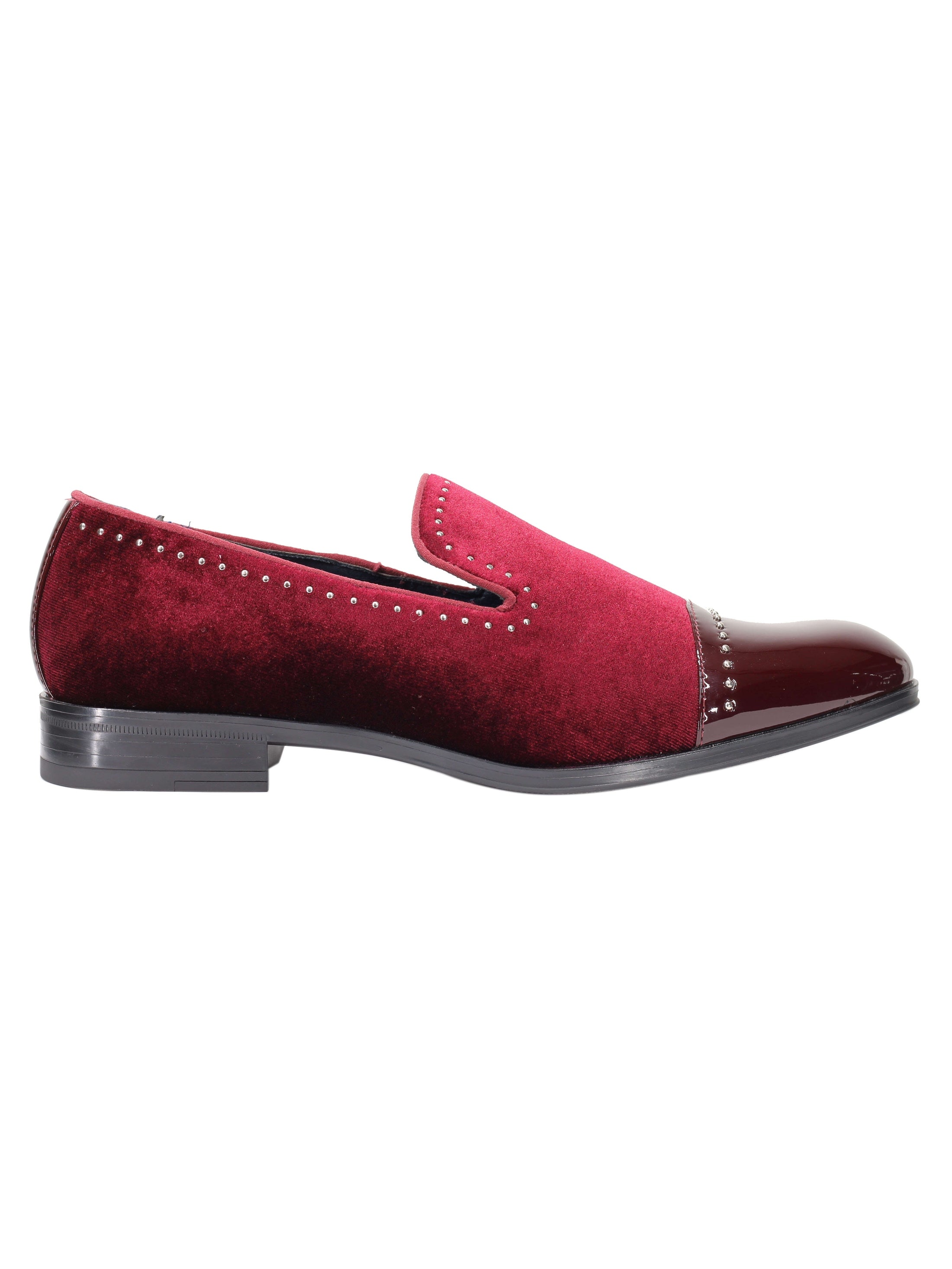MOCASSINS EN VELOURS À BOUT BRILLANT ET POIS EN MÉTAL ARGENT