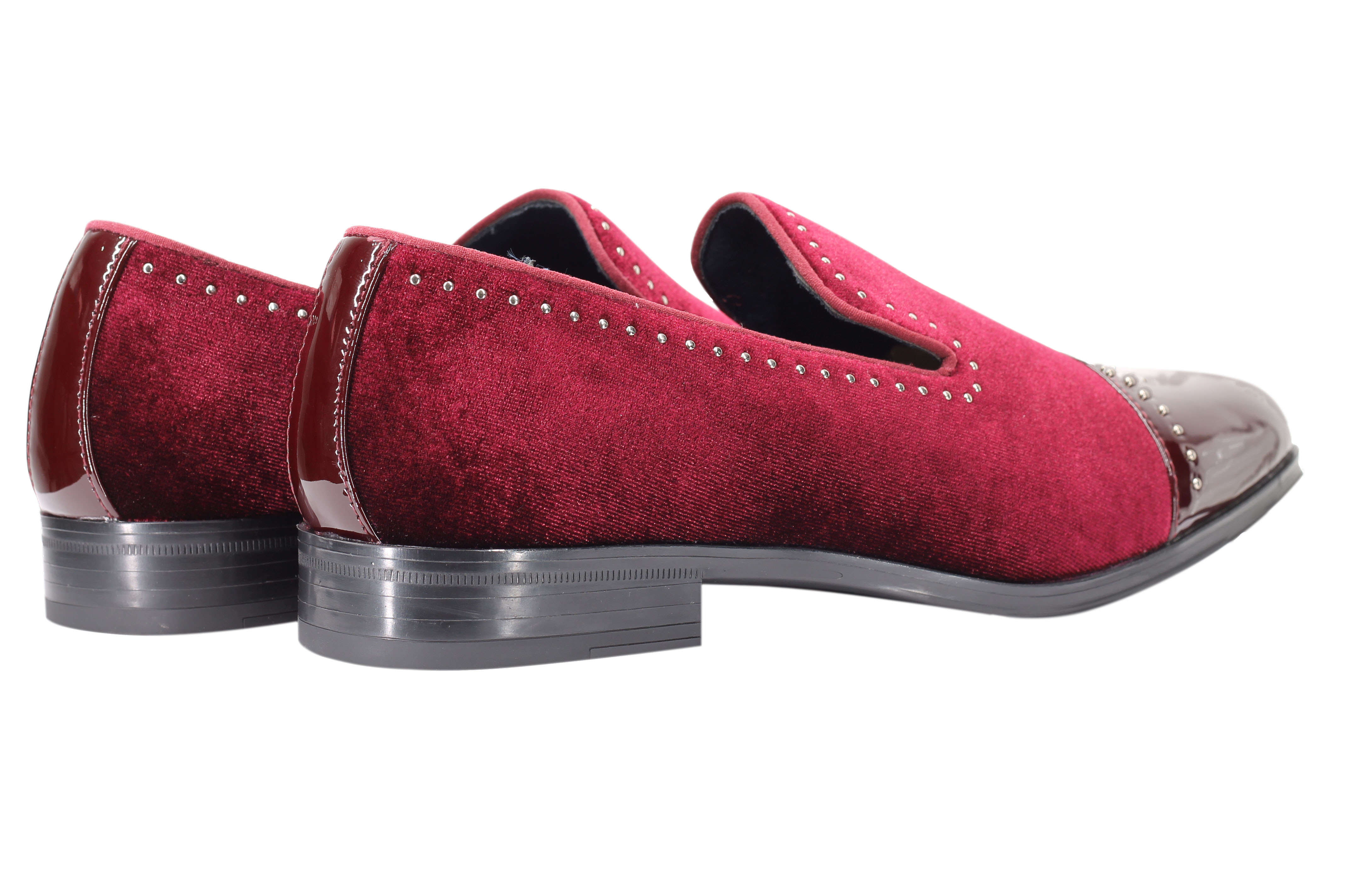 VELVET LOAFERS WITH SHINY TOE AND SILVER METAL PIN DOTS