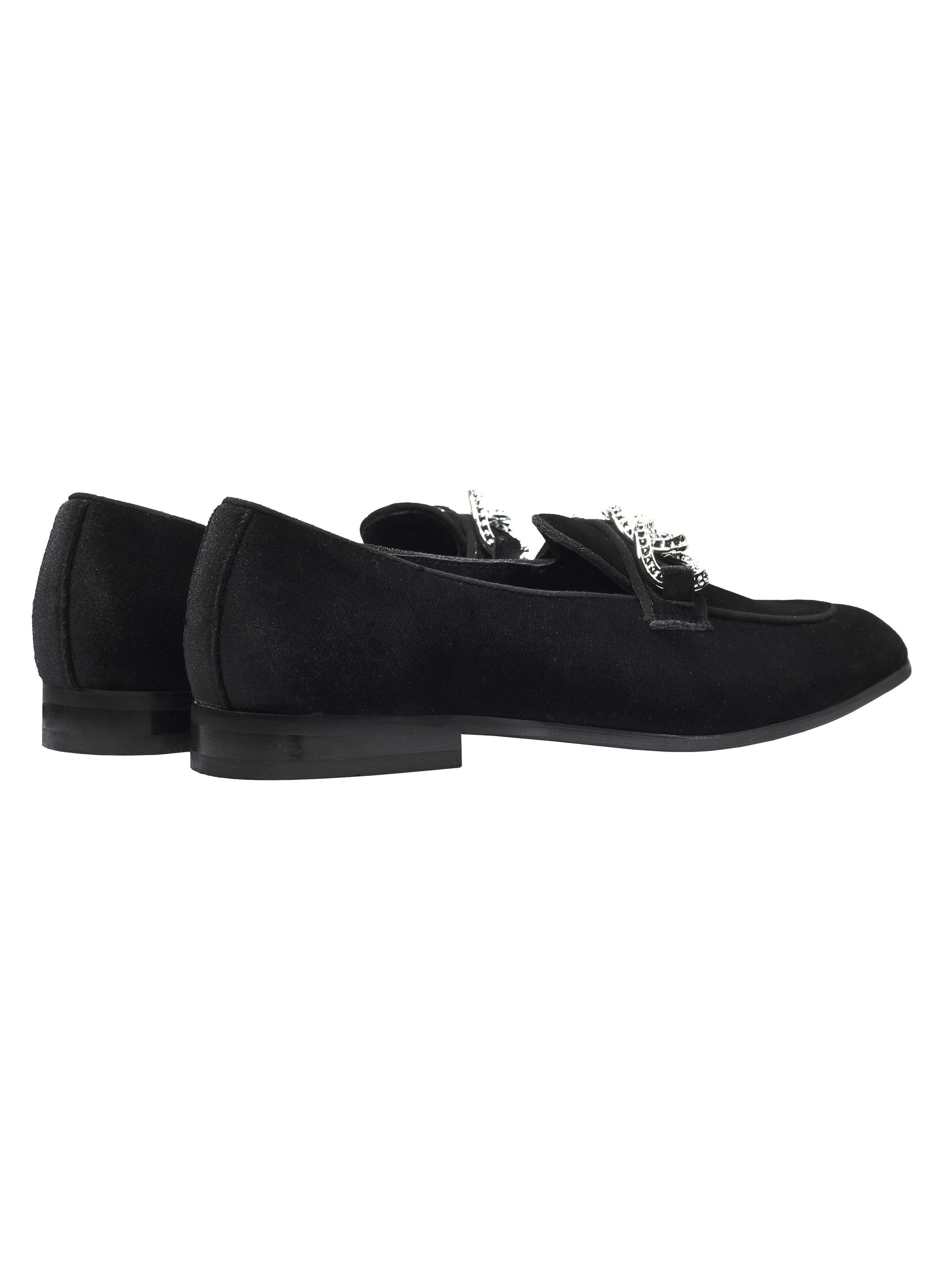 MOCASSINS EN VELOURS NOIR AVEC BOUCLE CHAÎNE DIAMANT