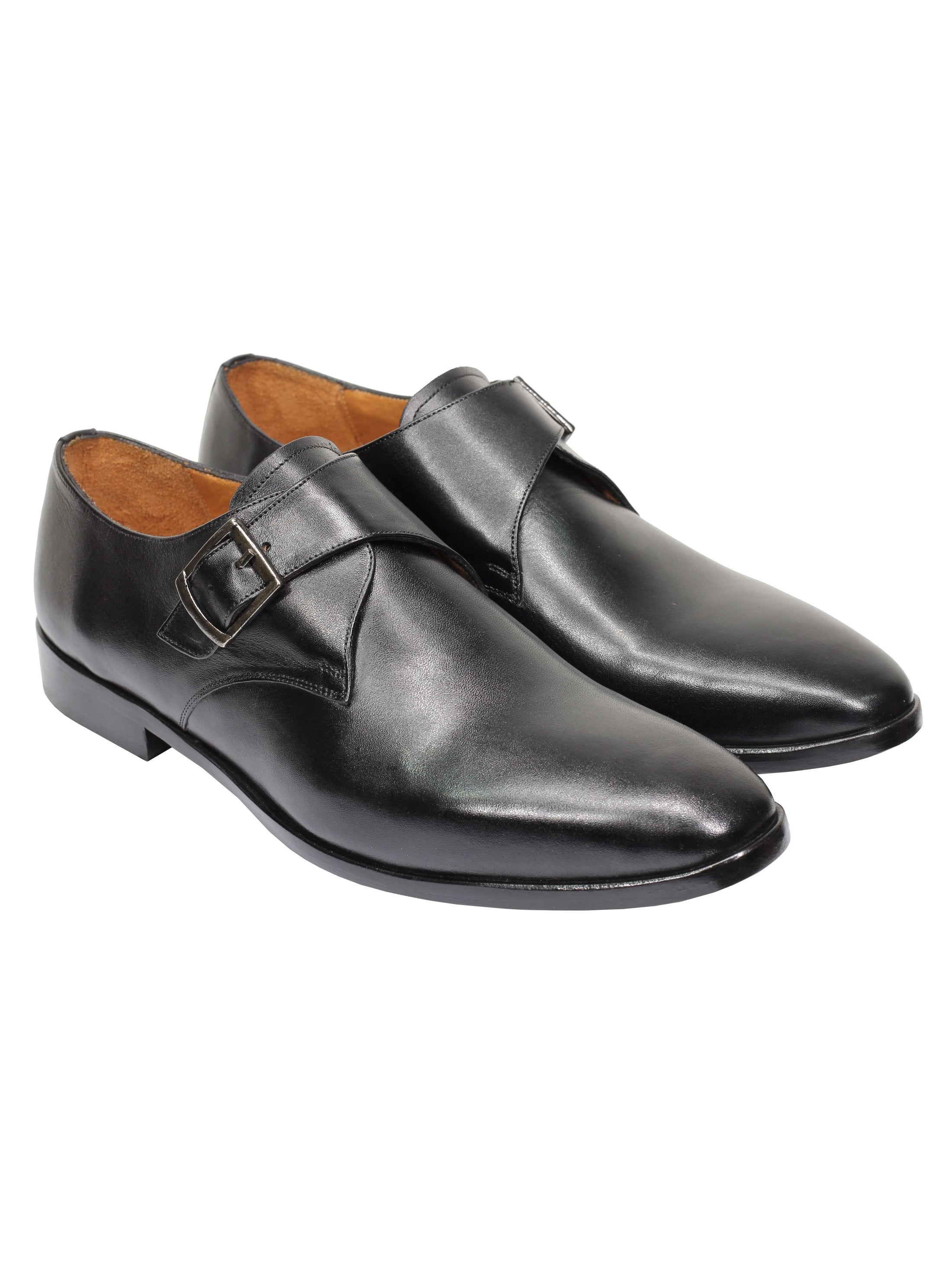 BLACK CALF LEATHER MONK SHOES