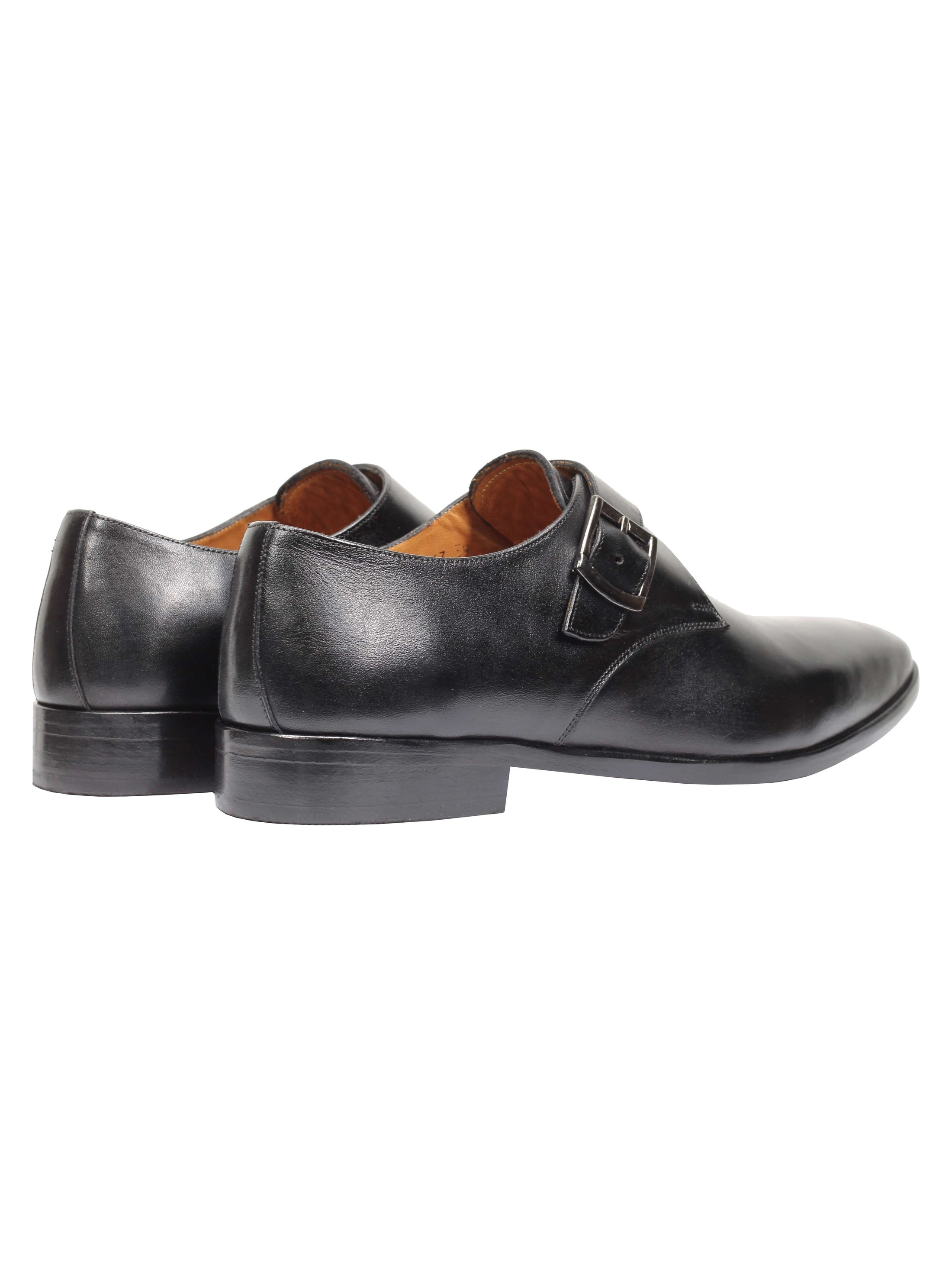 BLACK CALF LEATHER MONK SHOES