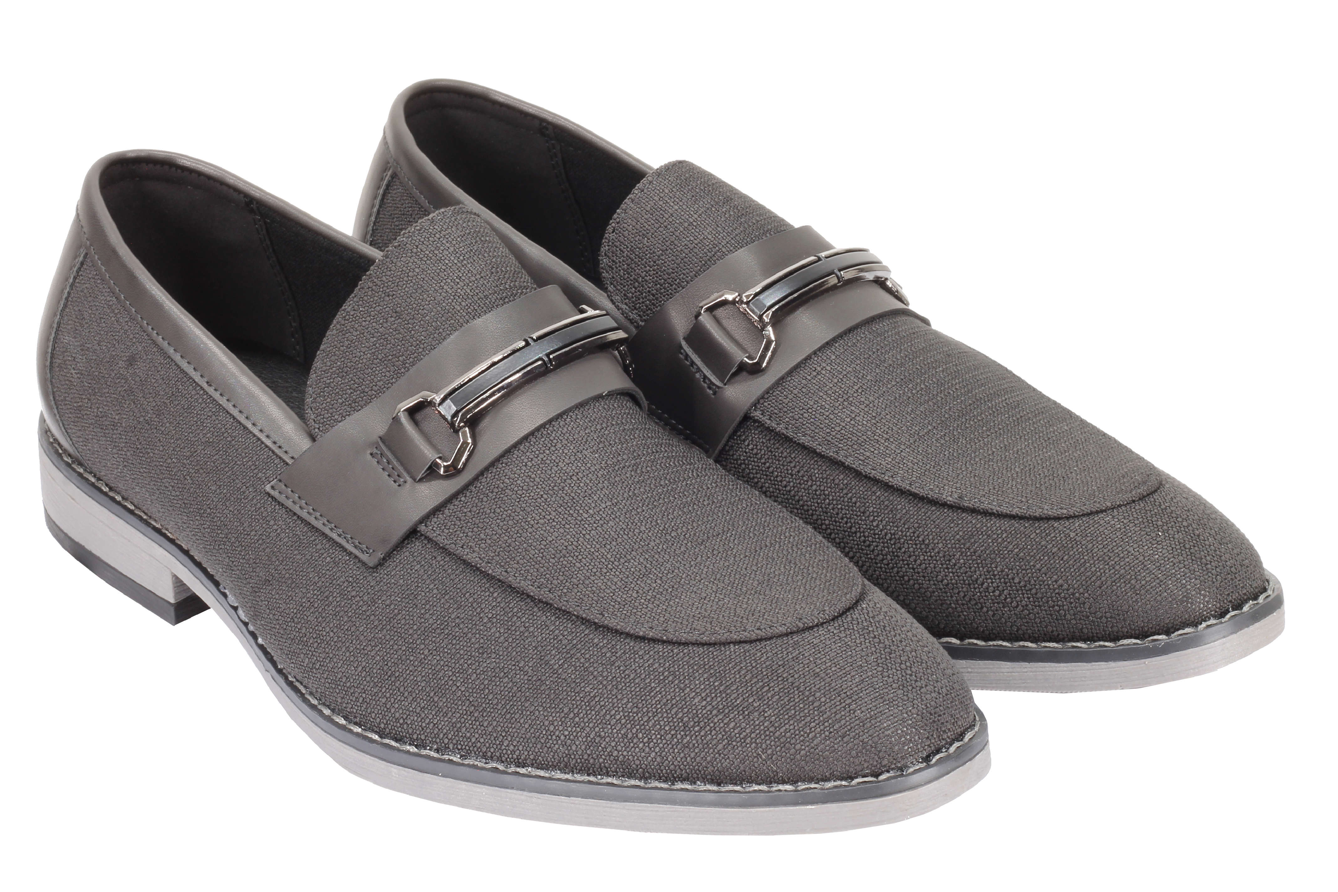 LINEN FABRIC LOAFERS WITH GOLD BUCKLE