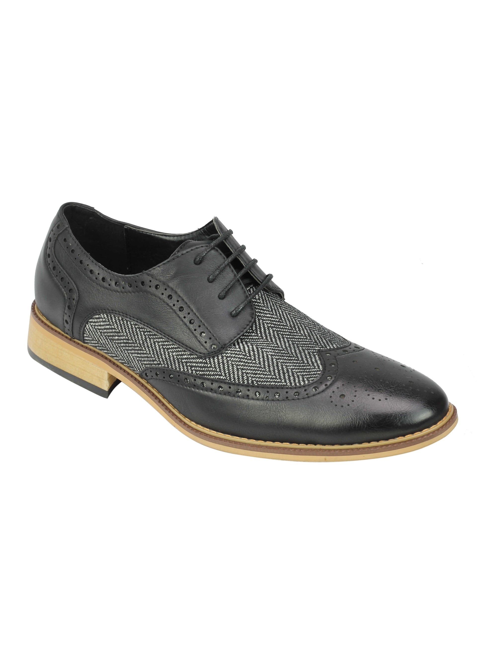 Mens Classic Gatsby Style Tweed Herringbone Formal Brogue Shoes Oxford Lace Ups