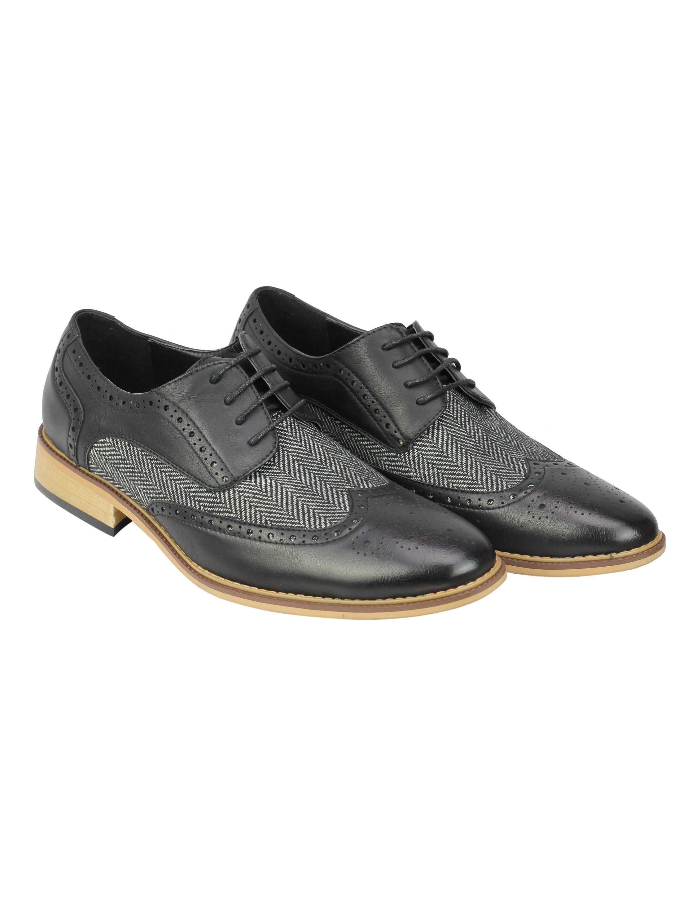 Mens Classic Gatsby Style Tweed Herringbone Formal Brogue Shoes Oxford Lace Ups