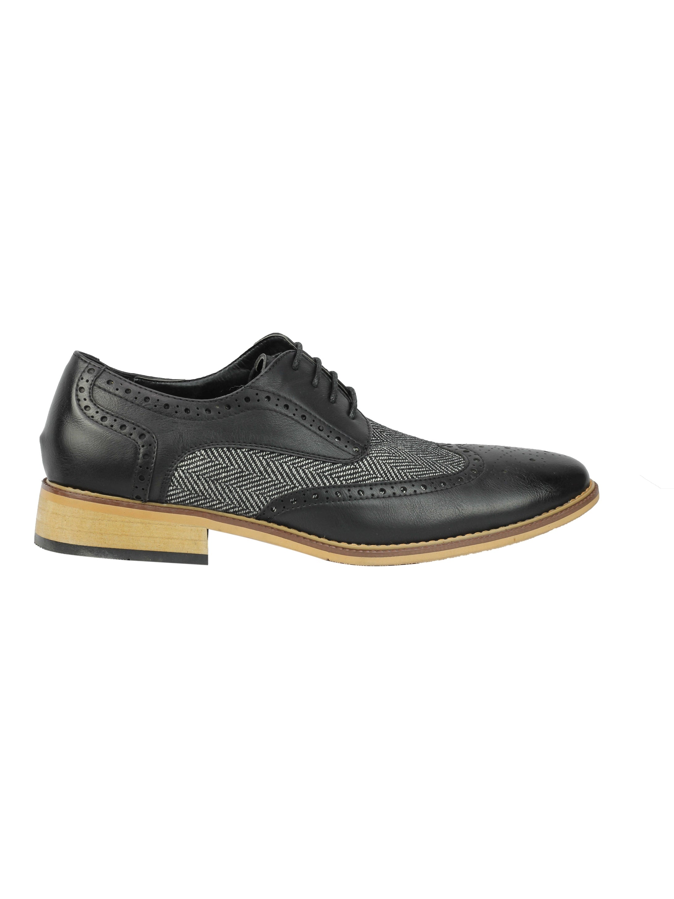 Mens Classic Gatsby Style Tweed Herringbone Formal Brogue Shoes Oxford Lace Ups