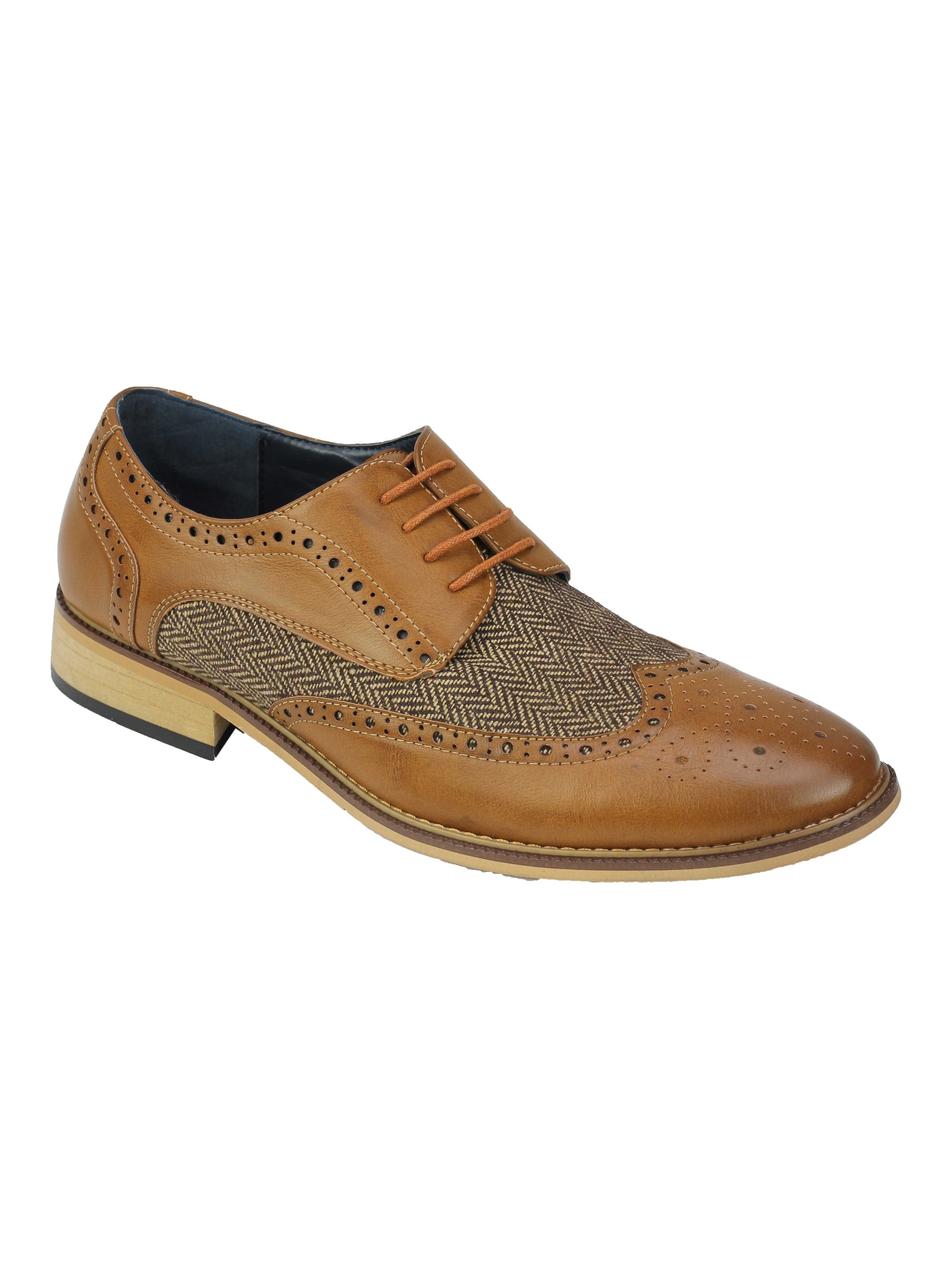 Mens Classic Gatsby Style Tweed Herringbone Formal Brogue Shoes Oxford Lace Ups