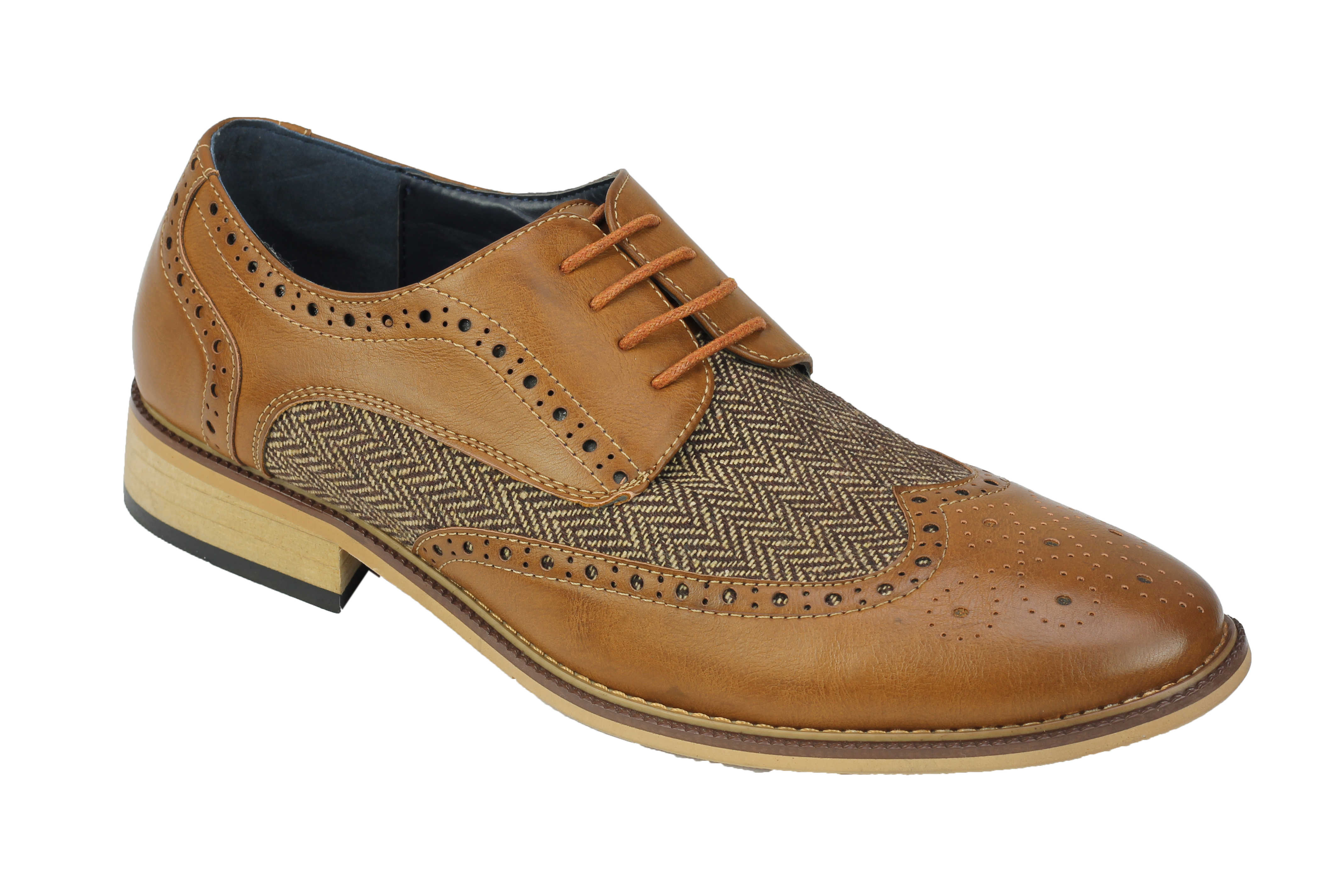 Mens Classic Gatsby Style Tweed Herringbone Formal Brogue Shoes Oxford Lace Ups