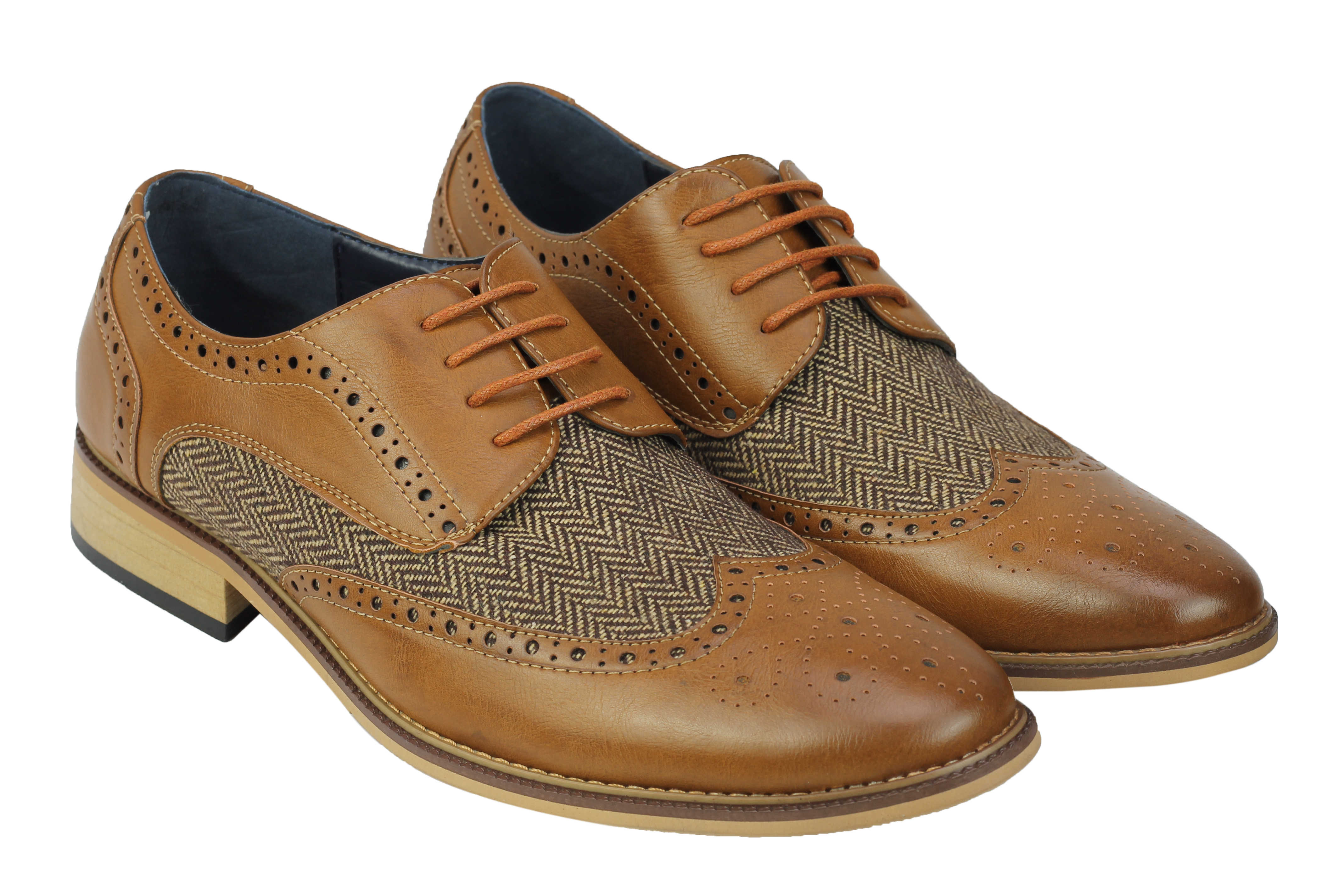 Mens Classic Gatsby Style Tweed Herringbone Formal Brogue Shoes Oxford Lace Ups