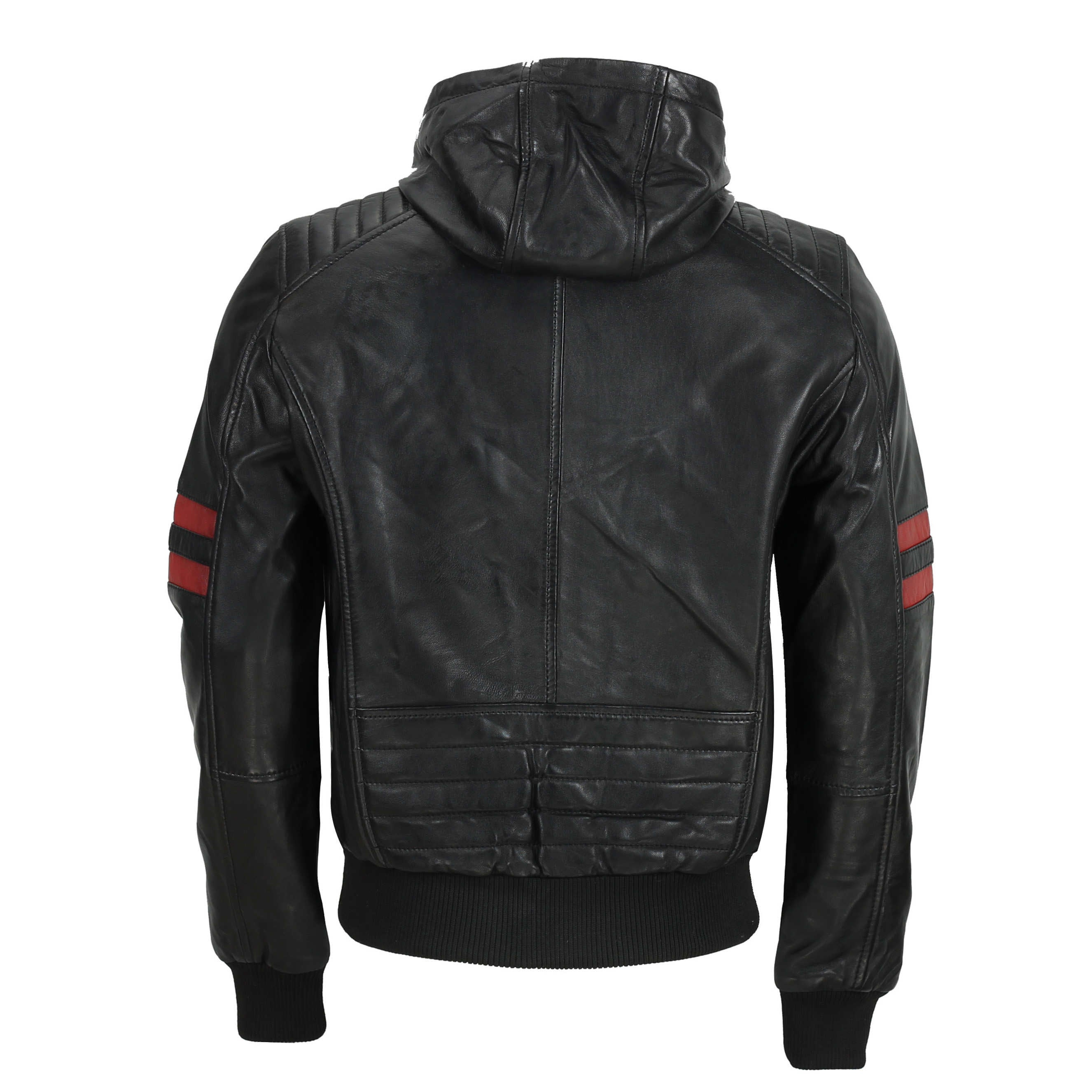 BOMBER LEATHER JACKET WITH HOOD