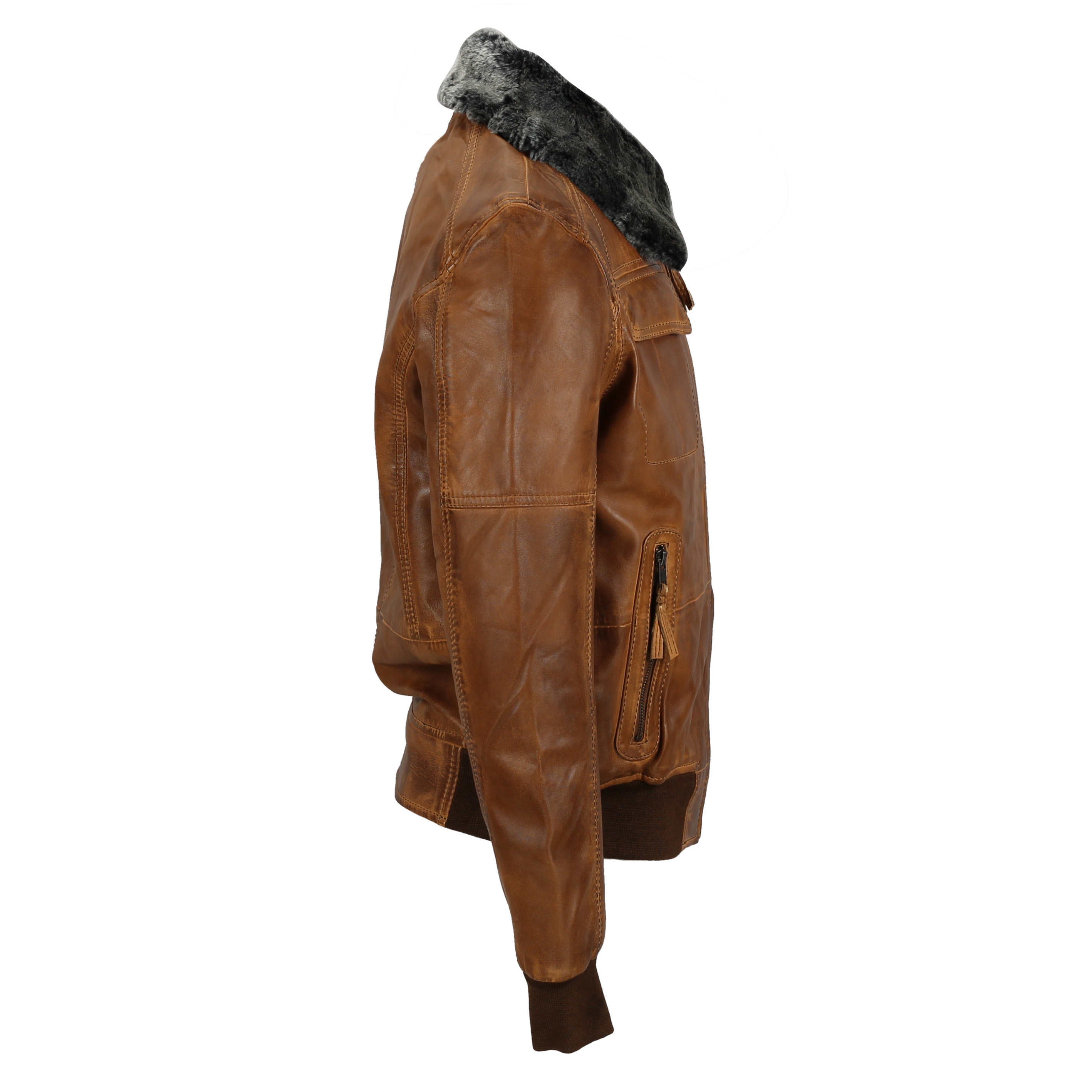 BOMBER TAN LEATHER JACKET WITH FUR