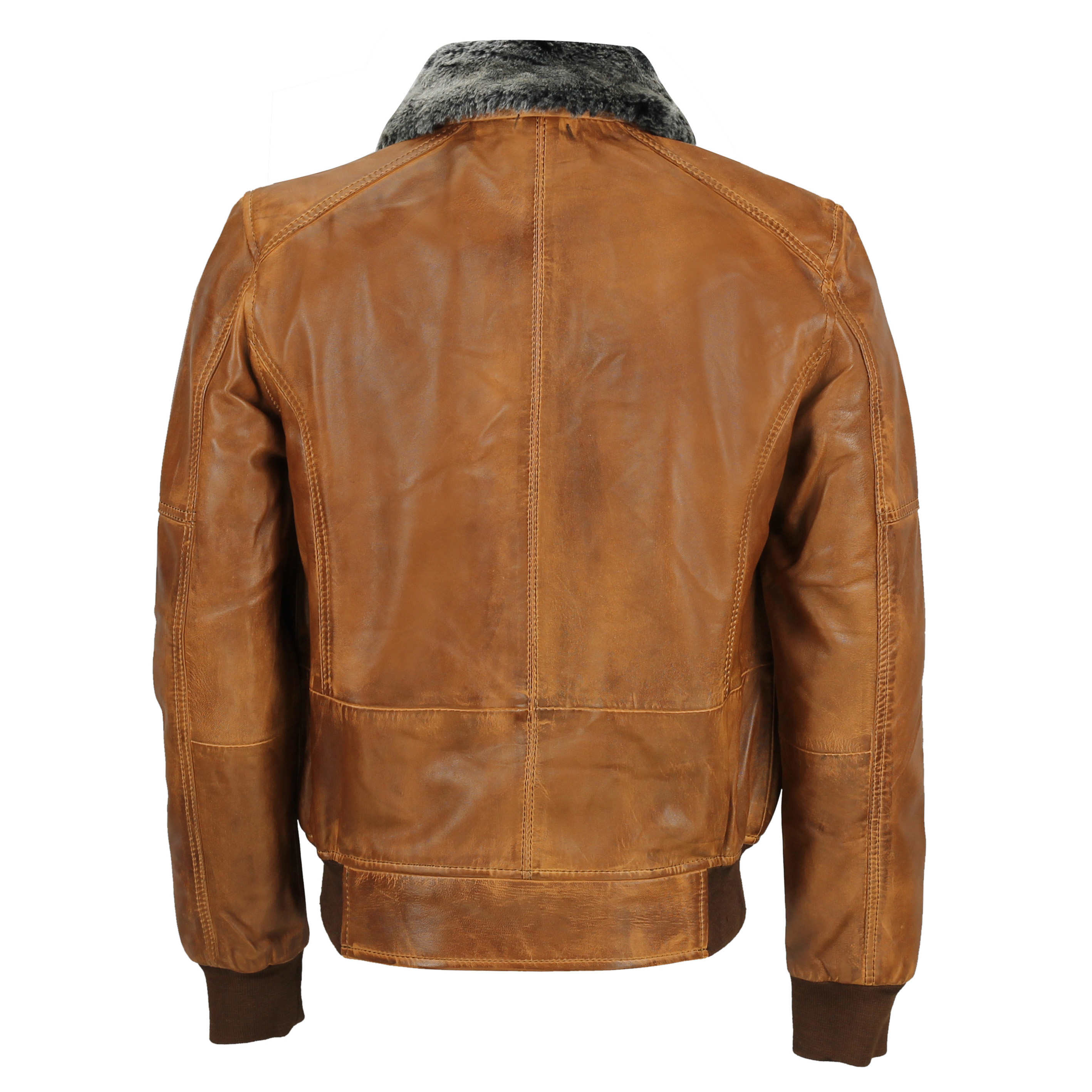 BOMBER TAN LEATHER JACKET WITH FUR