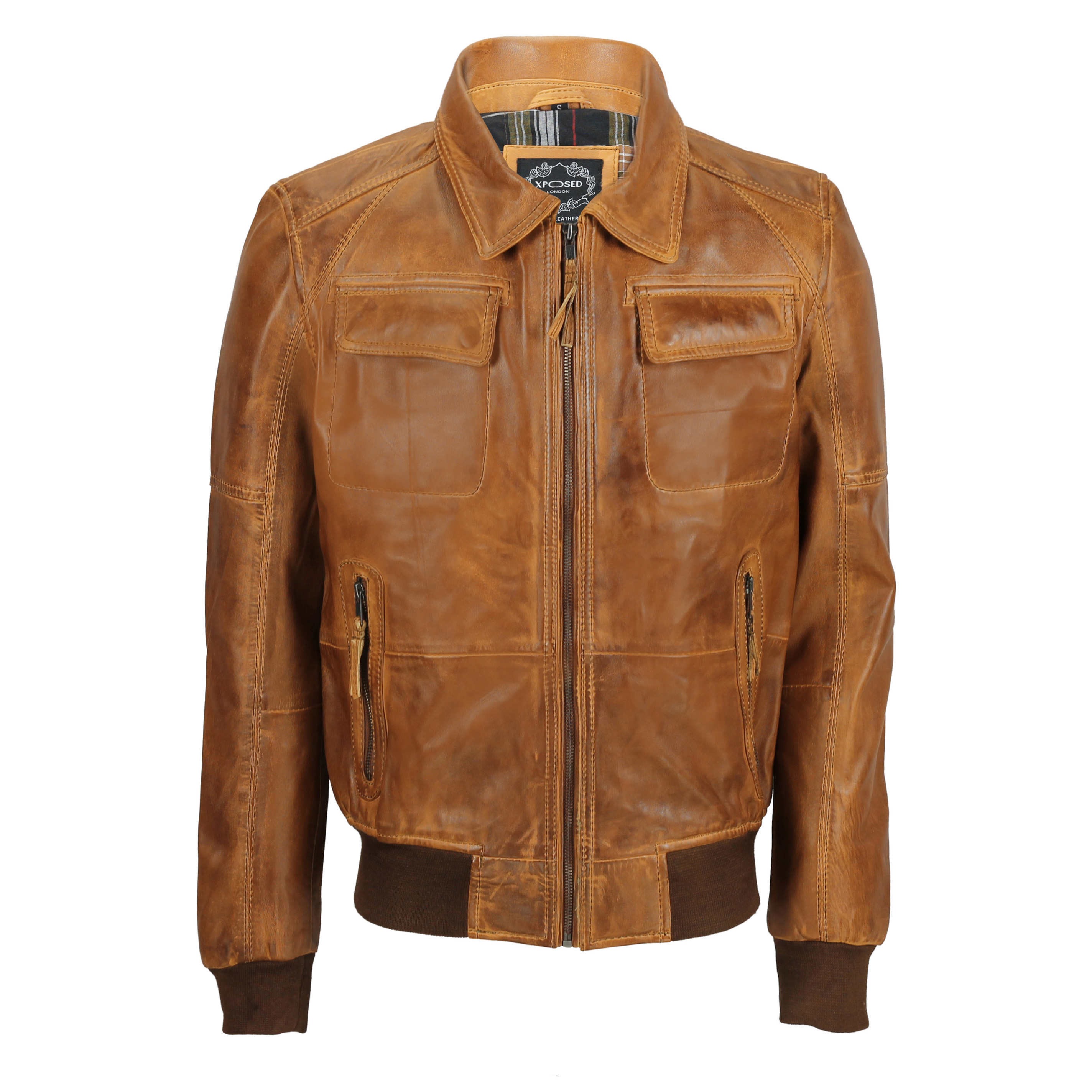 BOMBER TAN LEATHER JACKET WITH FUR