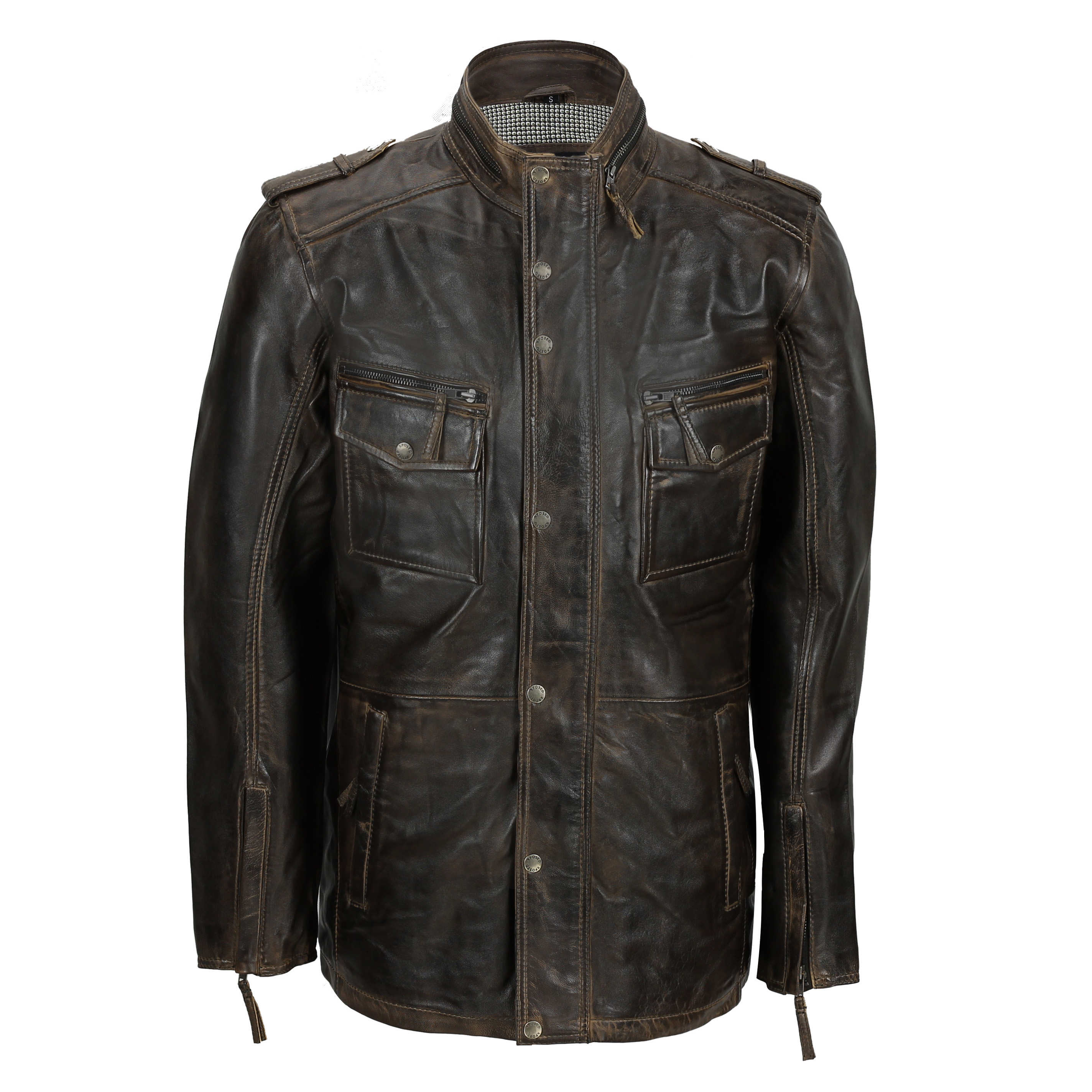 MEN’S MILITARY LEATHER JACKET IN BROWN