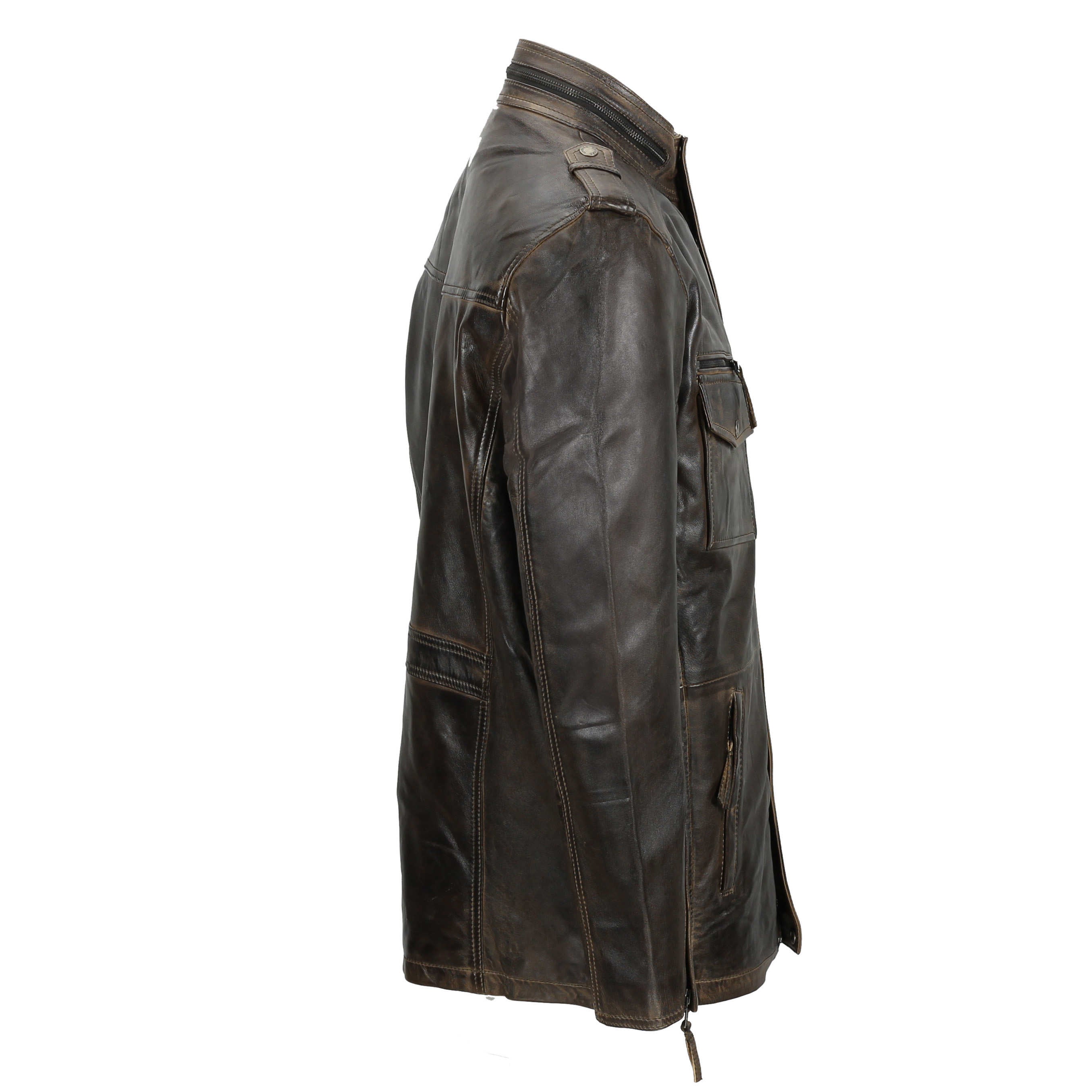 MEN’S MILITARY LEATHER JACKET IN BROWN