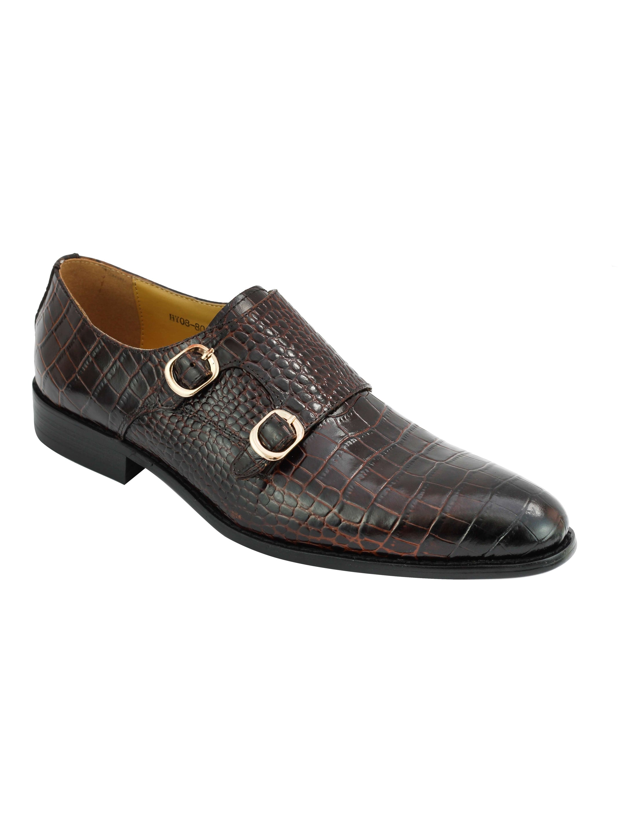 Real Leather Crocodile Print Brown Loafers