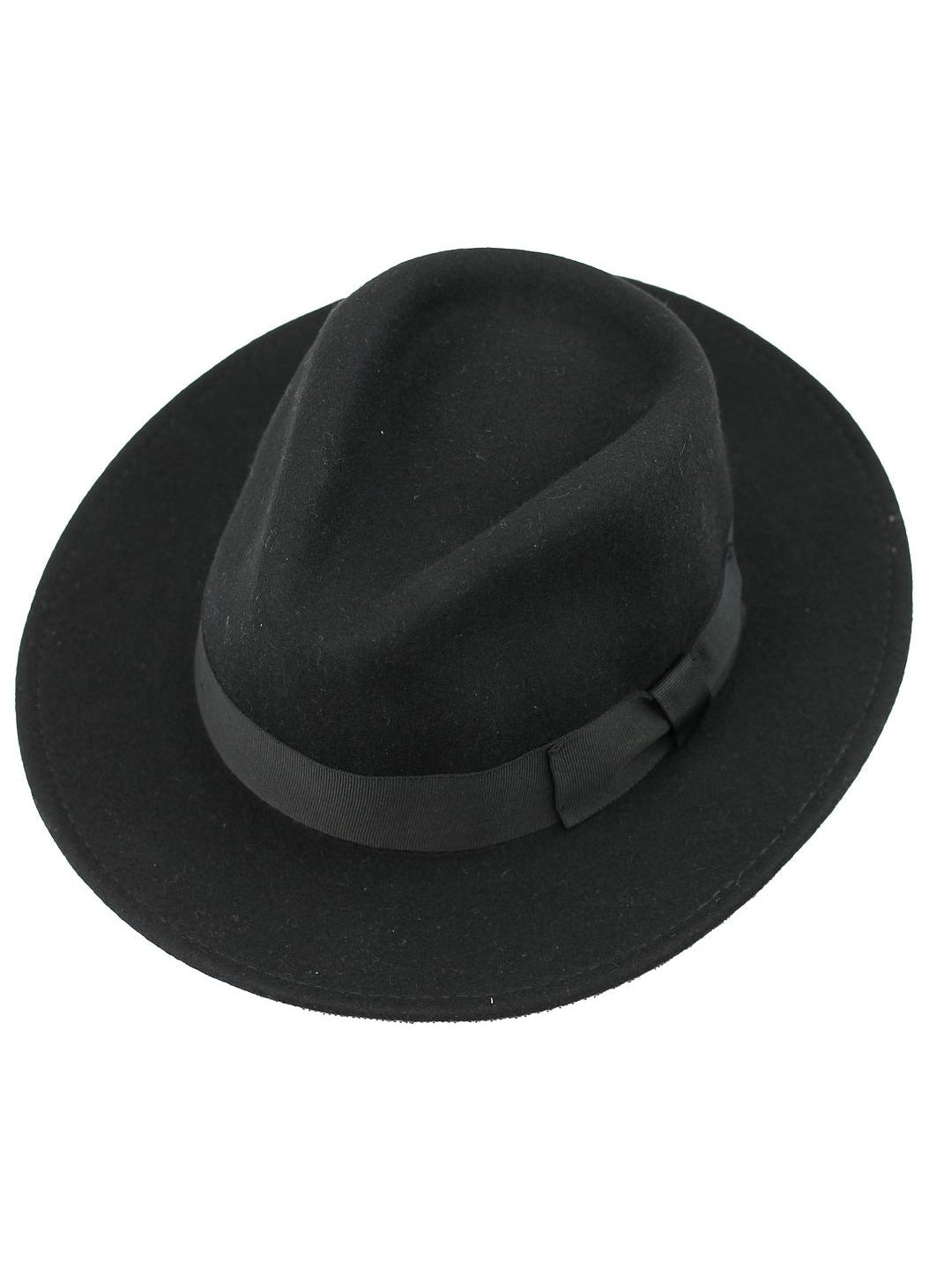 Black Crushable Fedora 100 Wool Wide Brim Hat