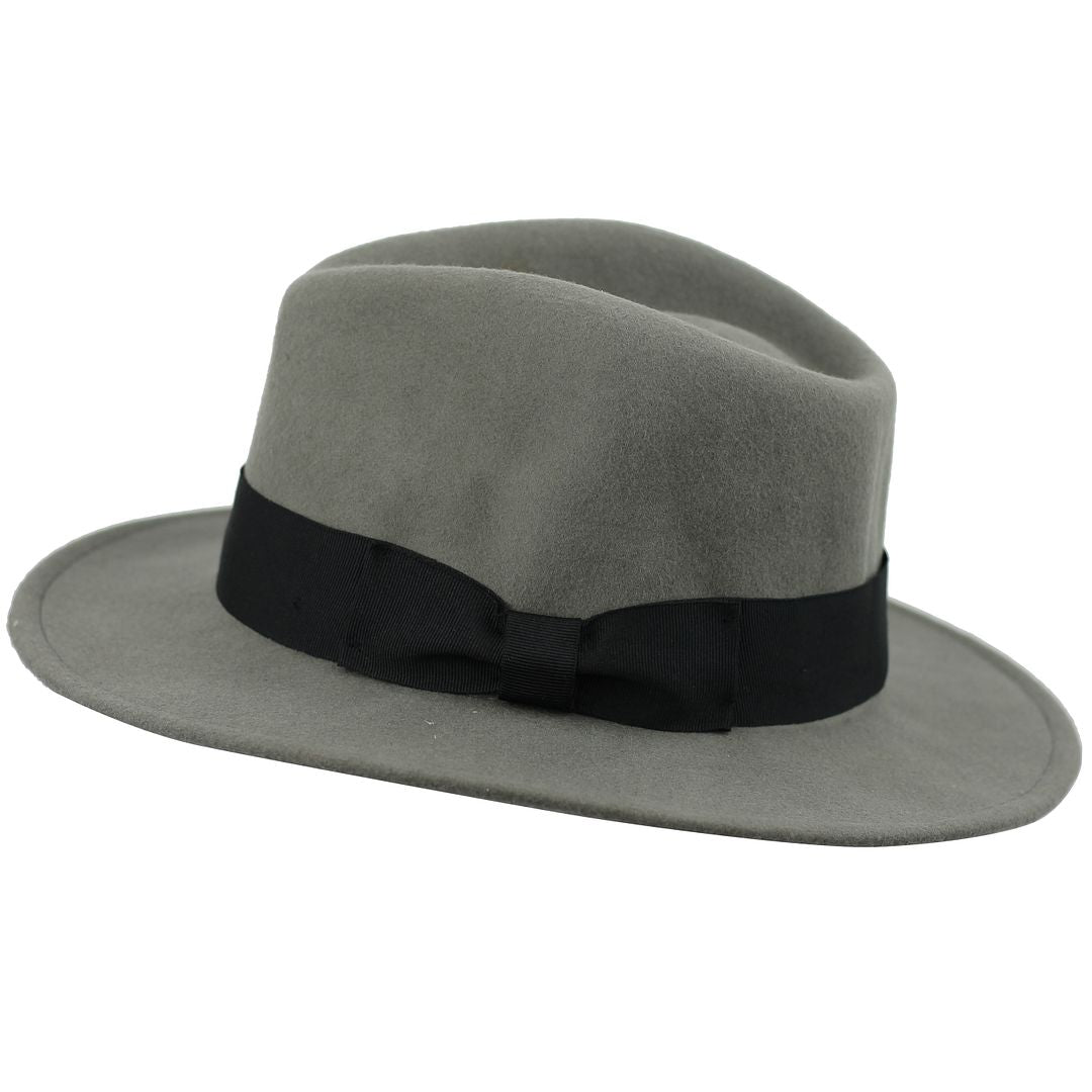 Crushable Fedora 100% Wool Wide Brim Grey Hat