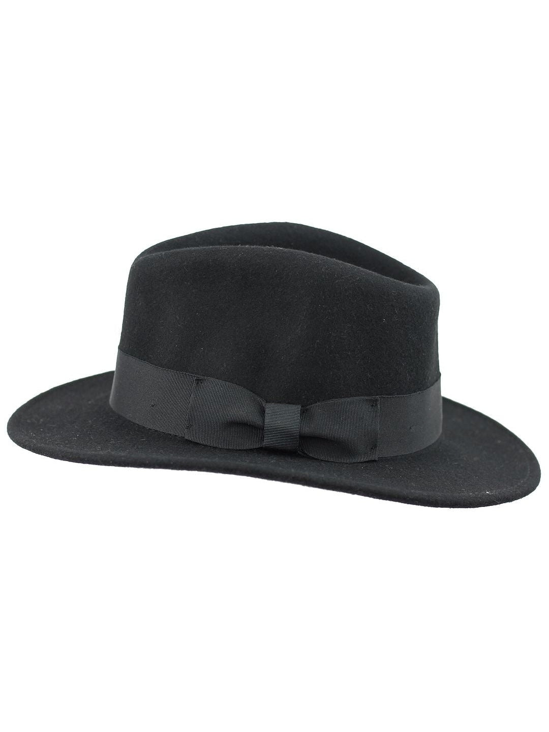 Black Crushable Fedora 100 Wool Wide Brim Hat