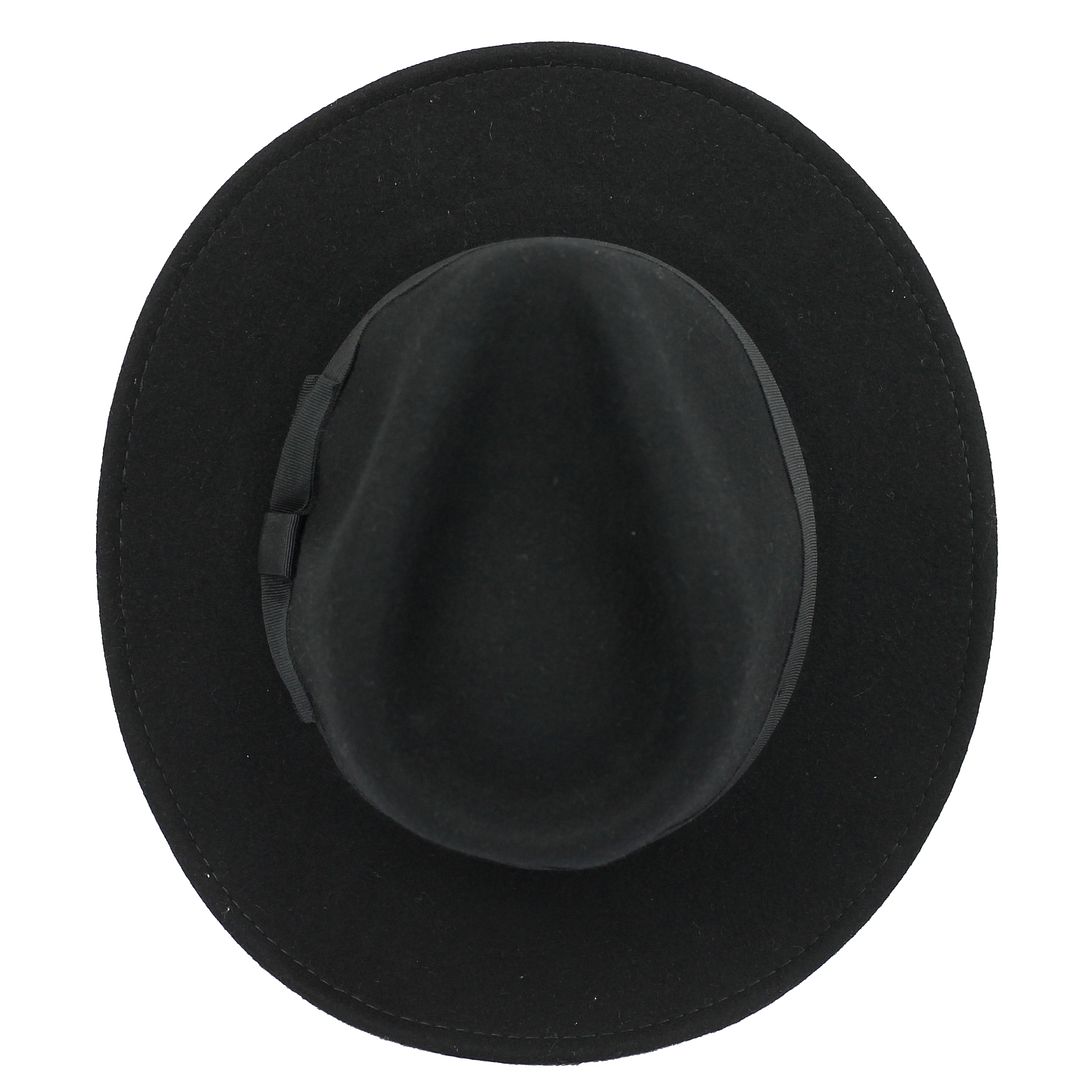 Black Crushable Fedora 100 Wool Wide Brim Hat