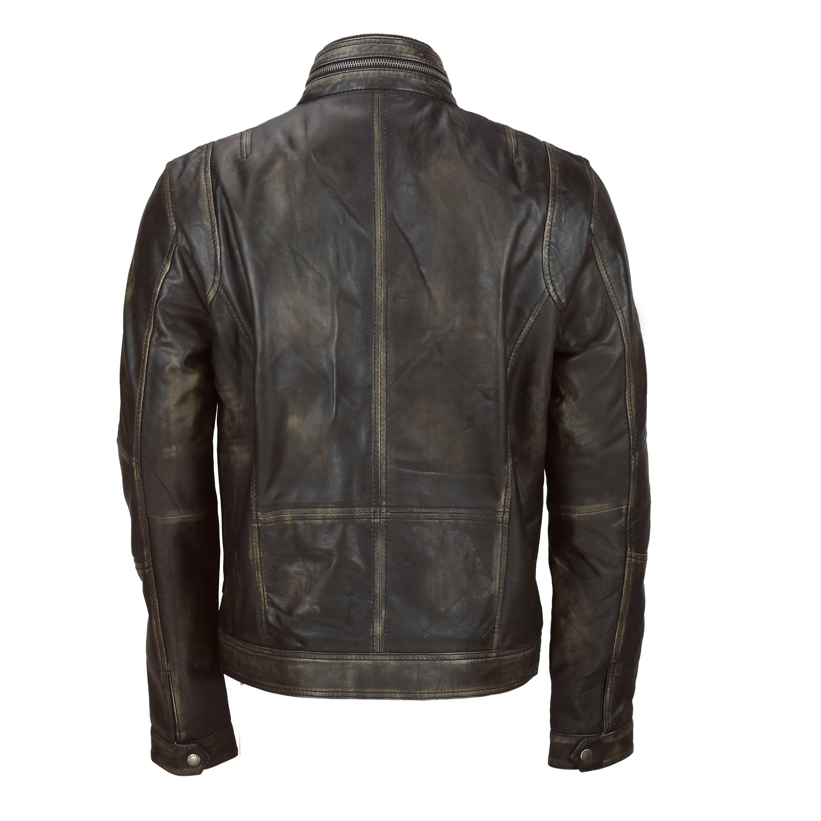 Mens Vintage Rub Off Real Leather Biker Jacket Smart Casual Retro Military Style