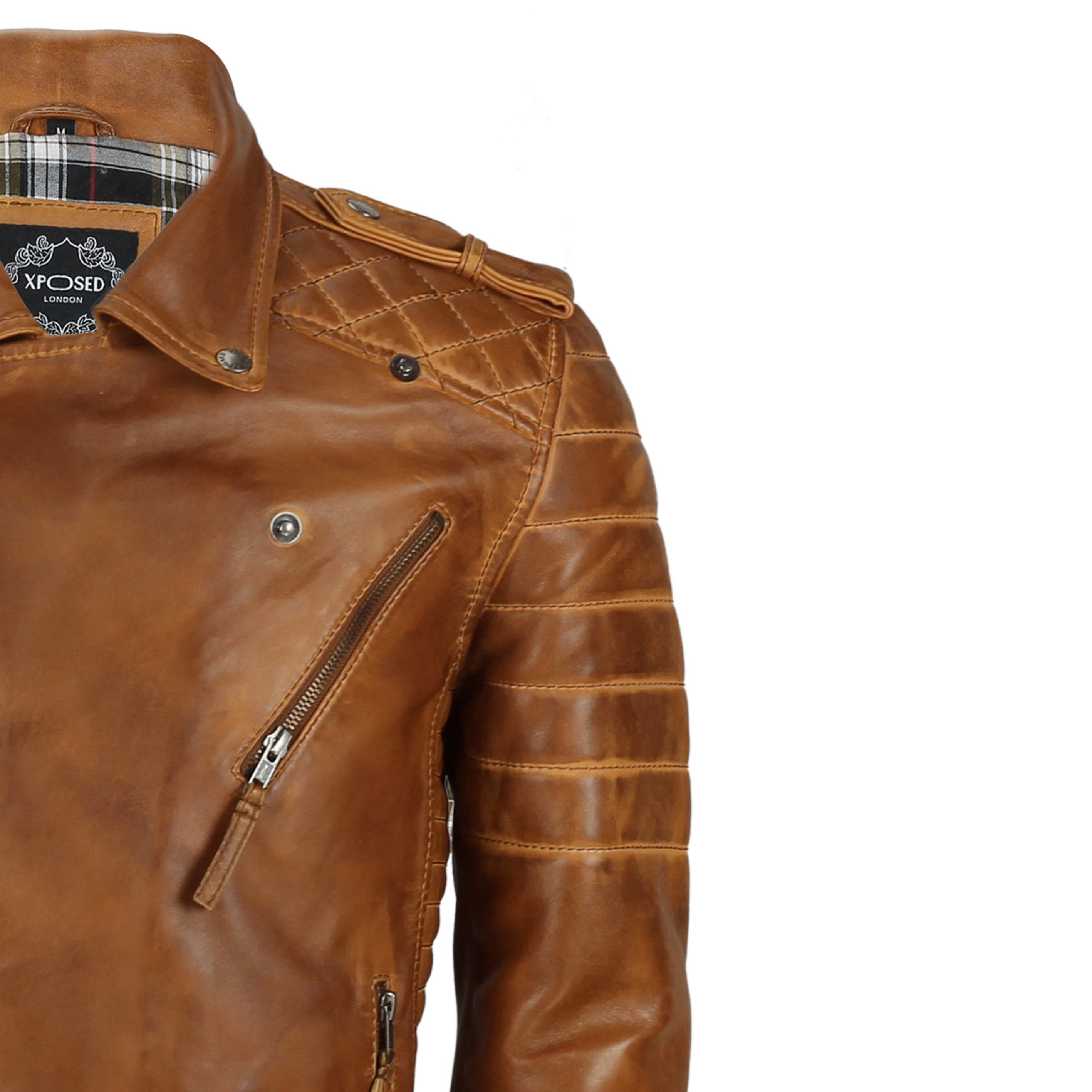 BIKER TAN LEATHER JACKET WITH TWO ZIPS