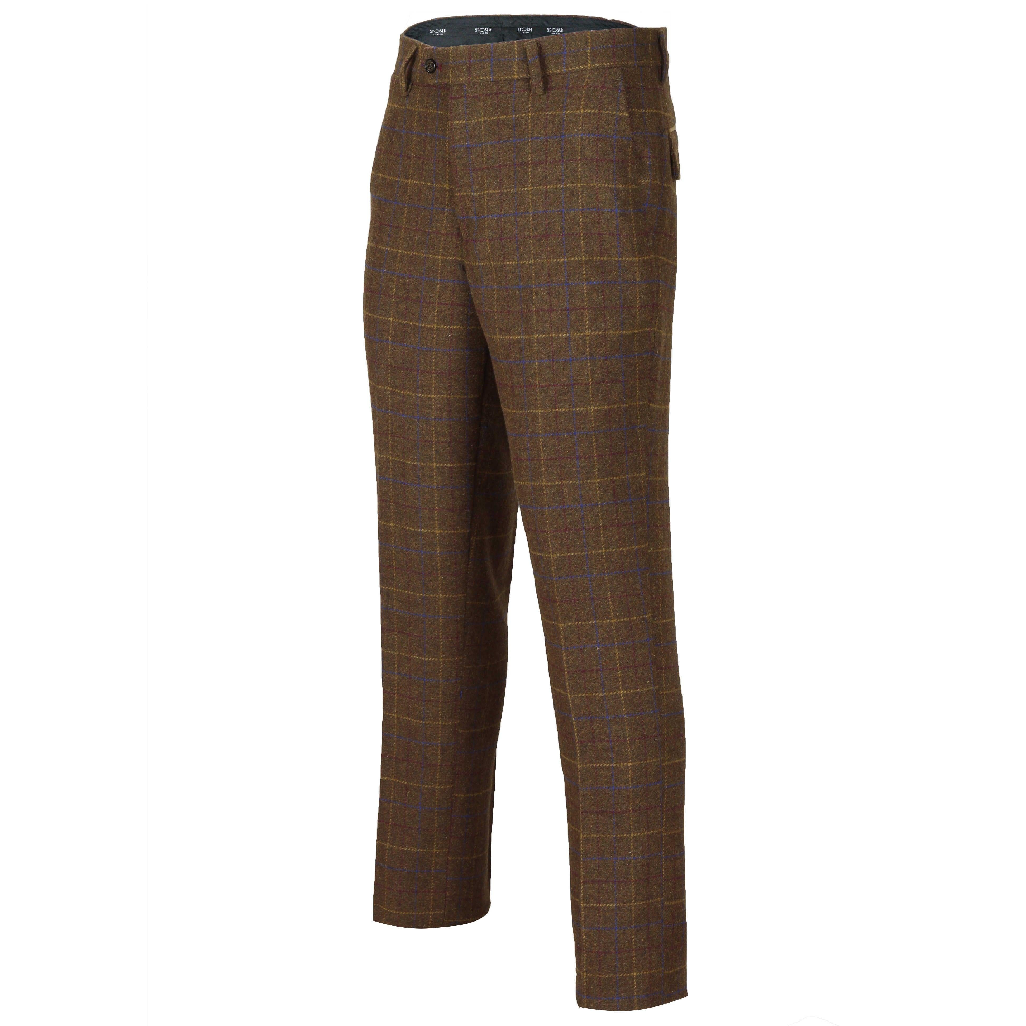 Mens Brown Vintage Tweed Check Trousers