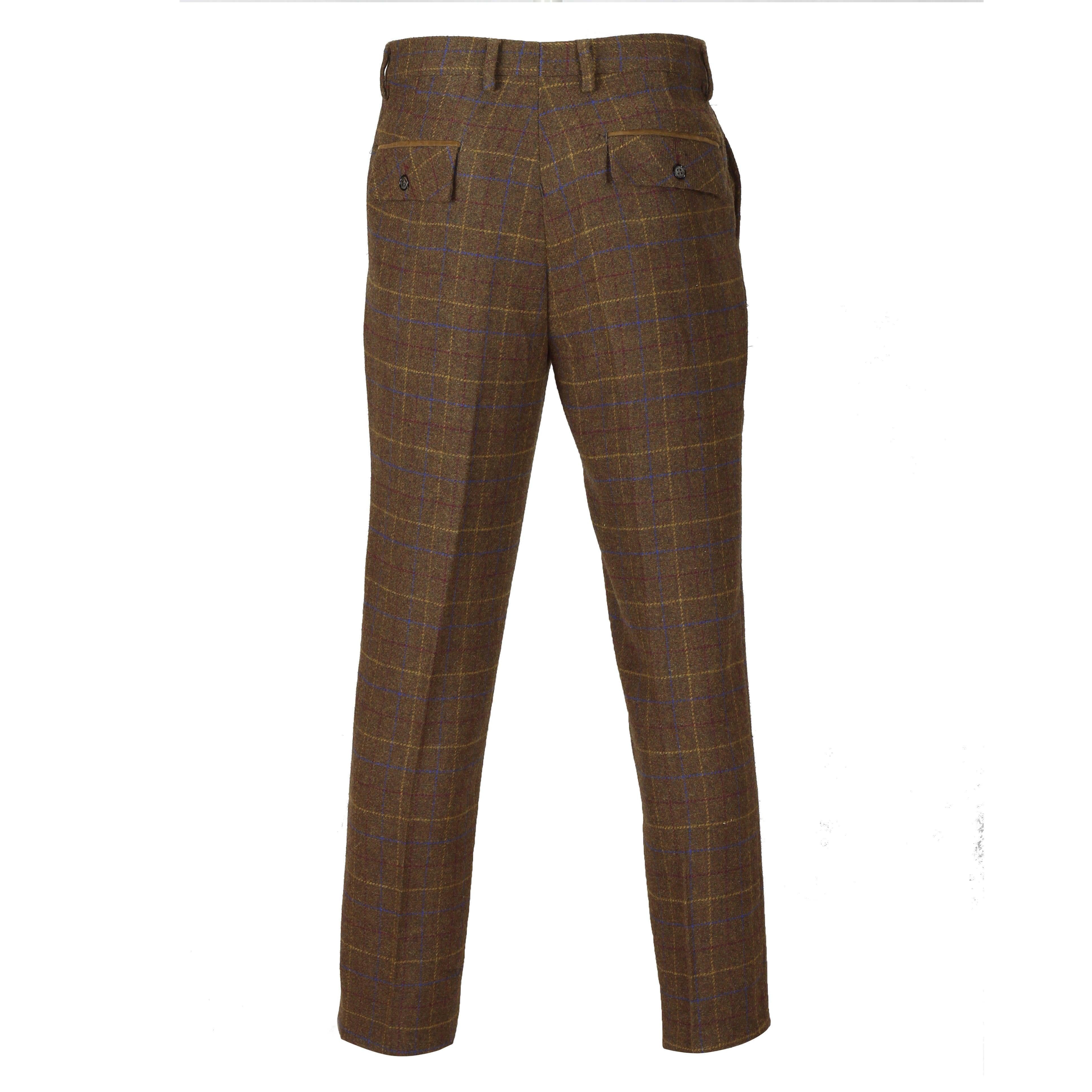 Mens Brown Vintage Tweed Check Trousers