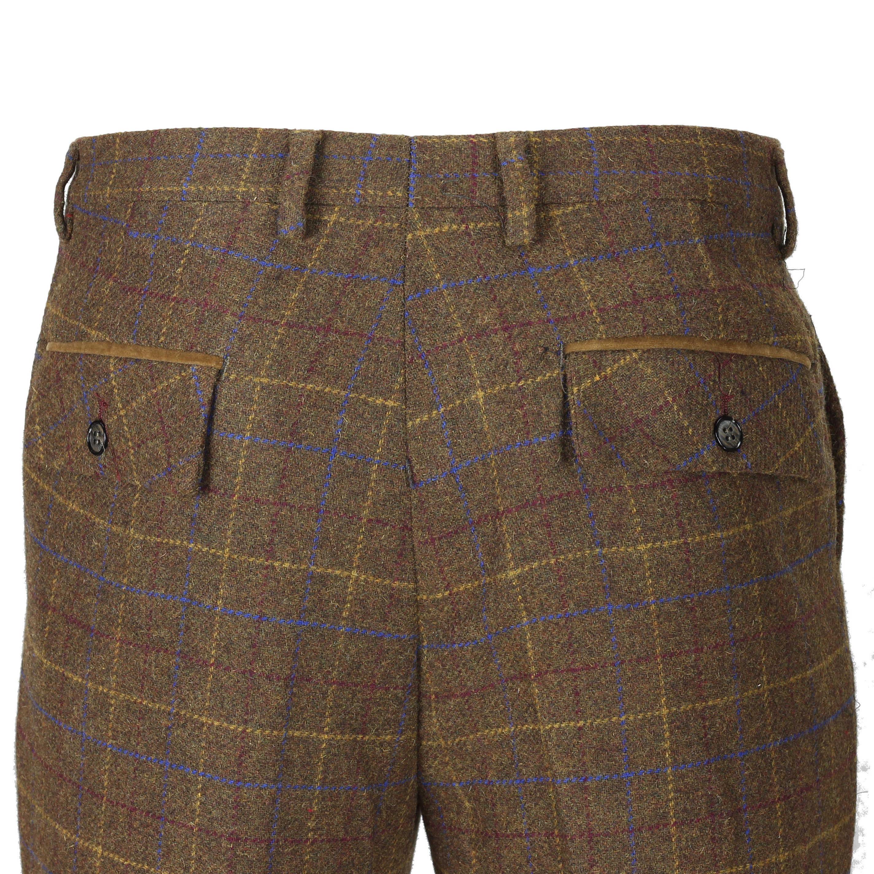 Mens Brown Vintage Tweed Check Trousers