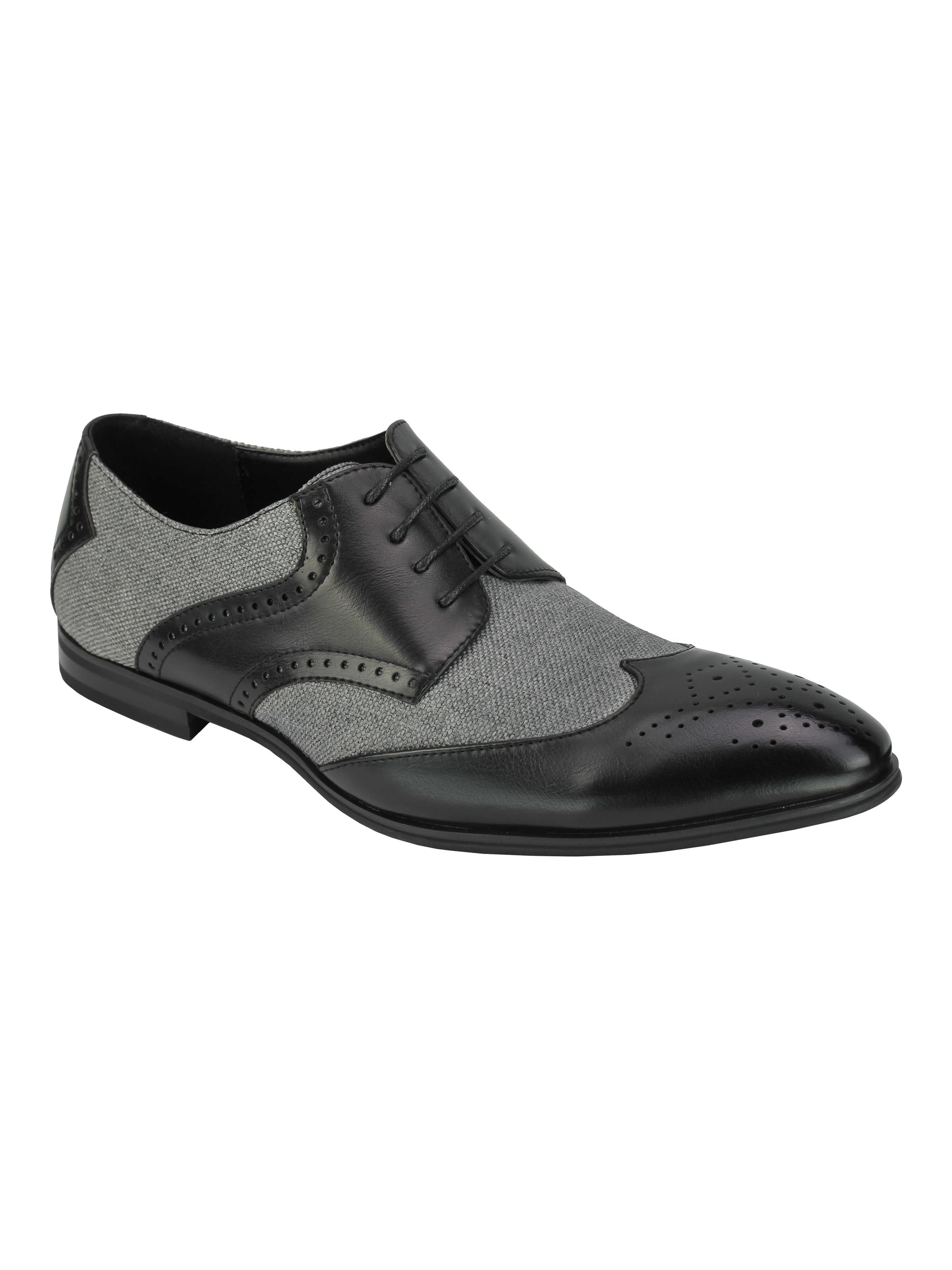 Classic Faux Leather And Tweed Brogue In Black Grey