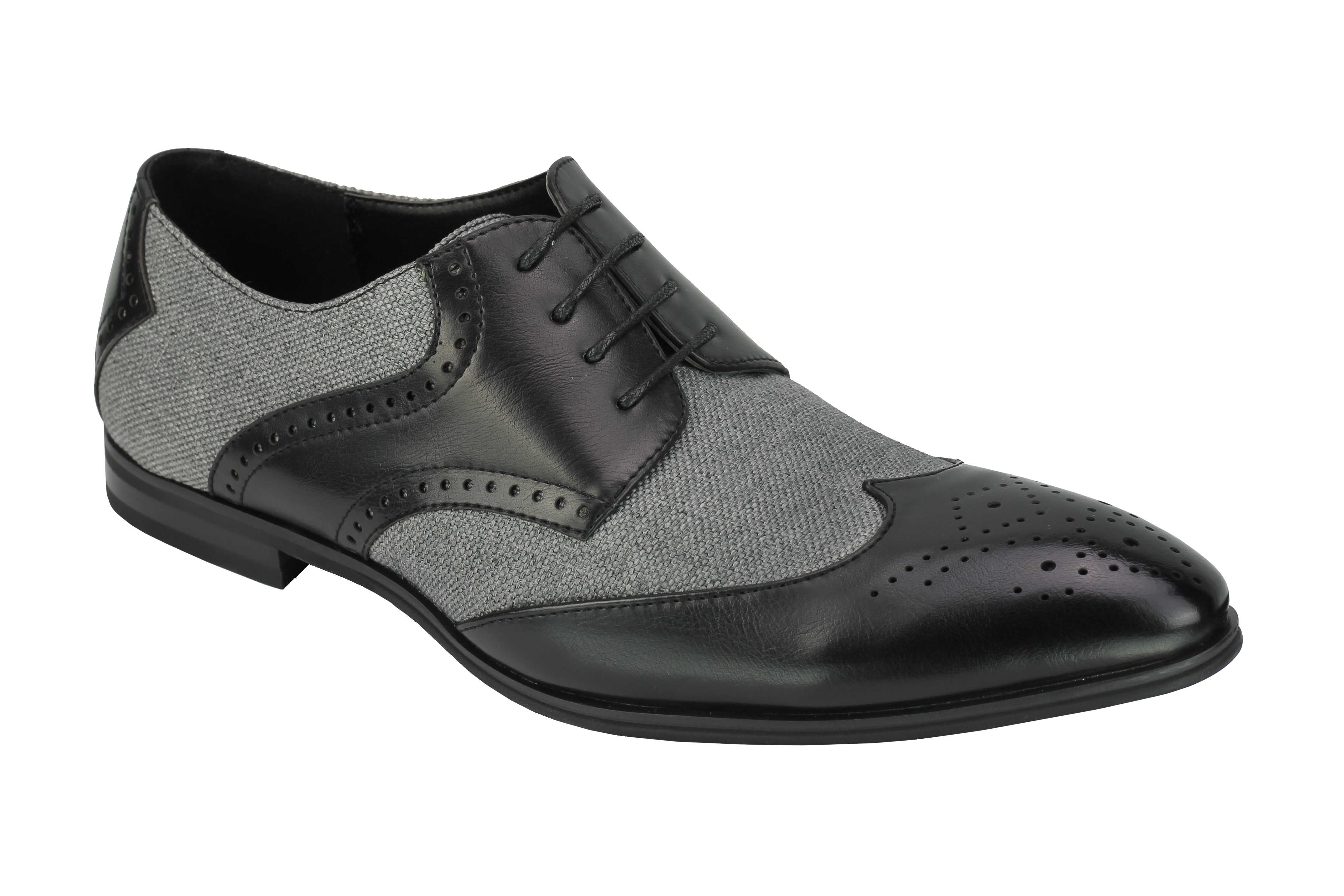 Classic Faux Leather And Tweed Brogue In Black Grey