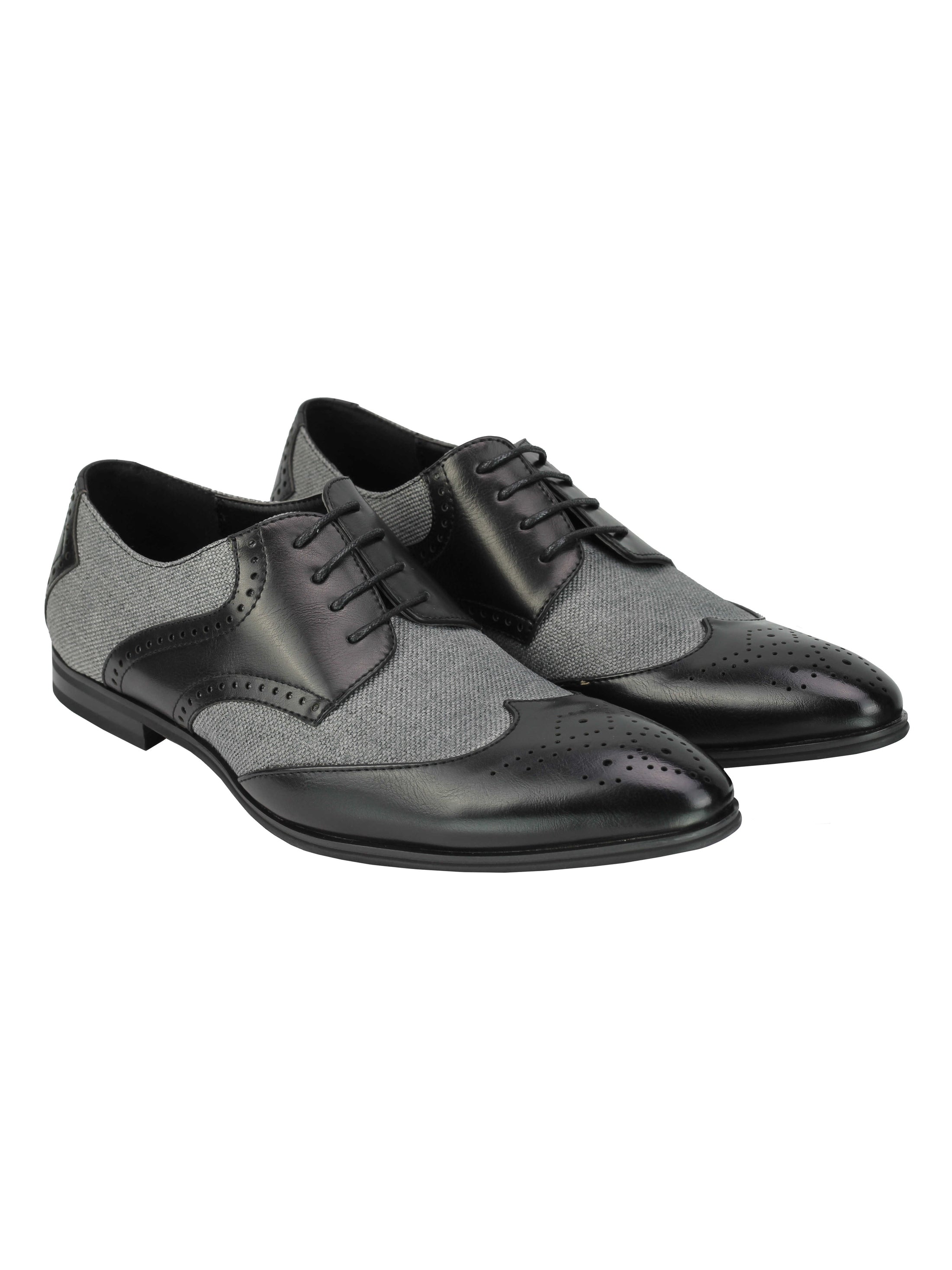 Classic Faux Leather And Tweed Brogue In Black Grey