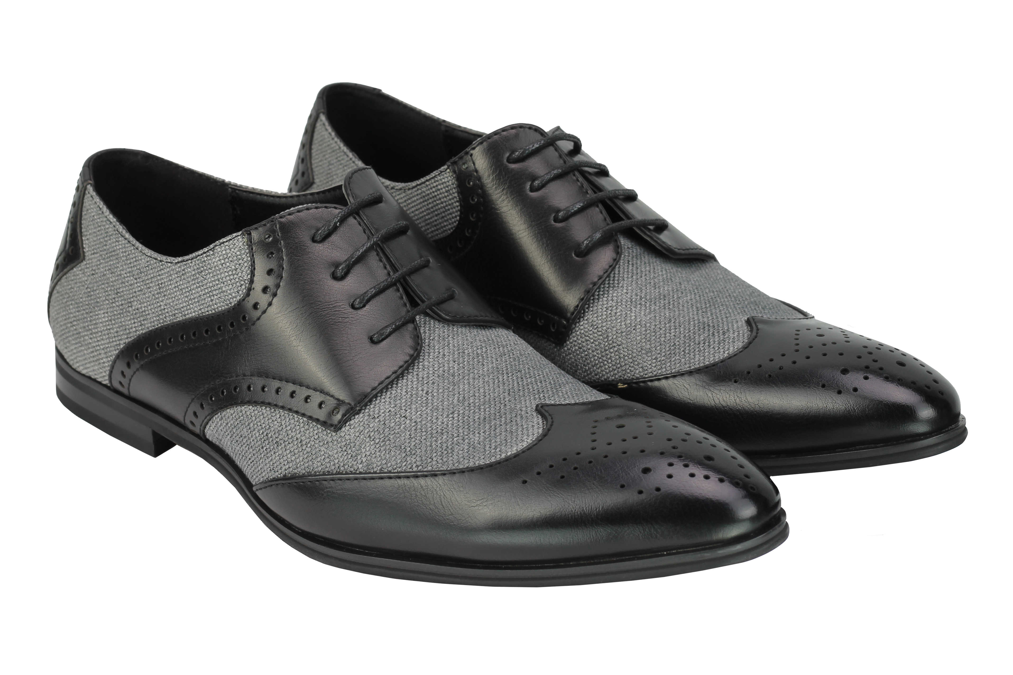 Classic Faux Leather And Tweed Brogue In Black Grey