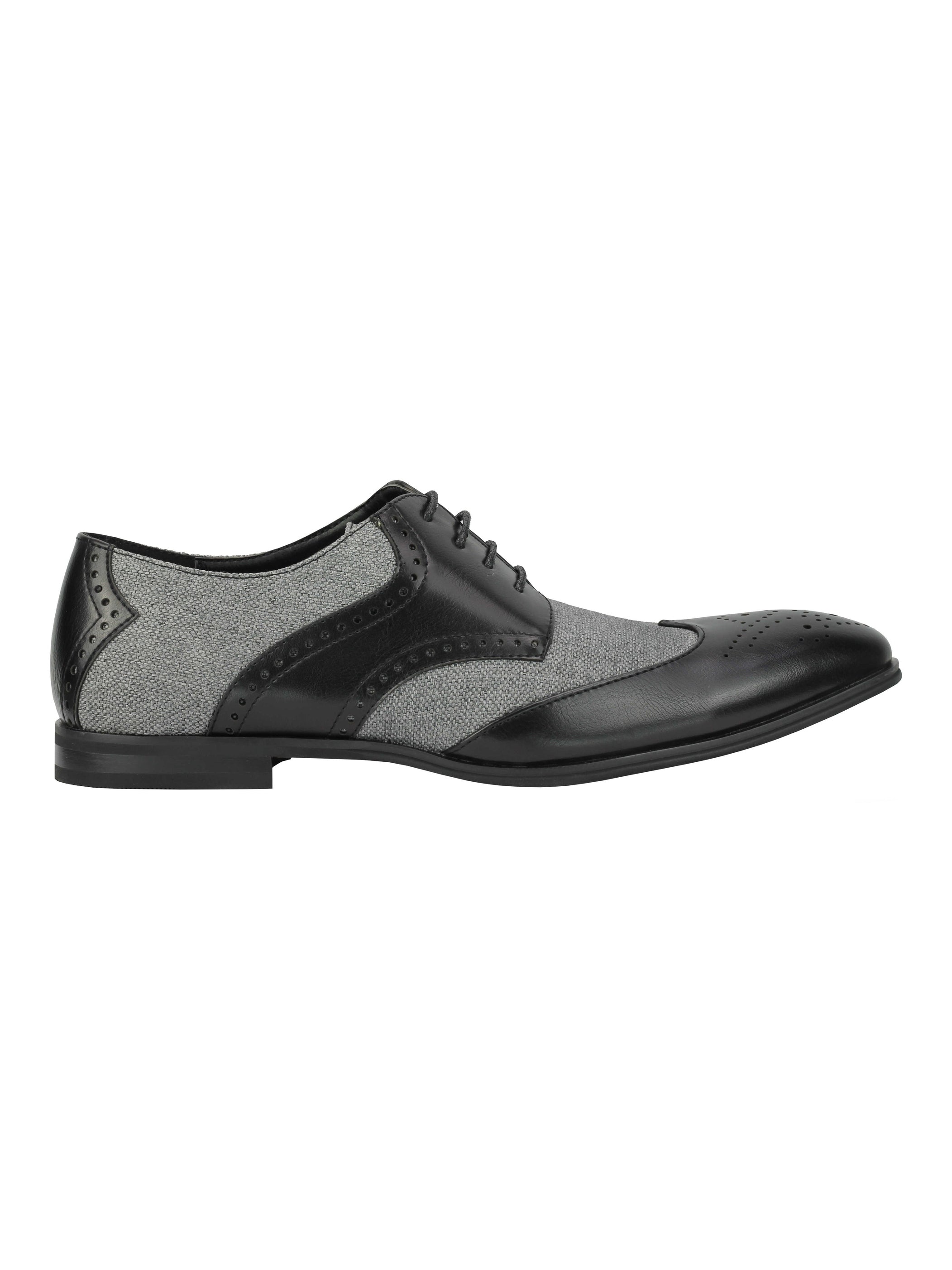 Classic Faux Leather And Tweed Brogue In Black Grey