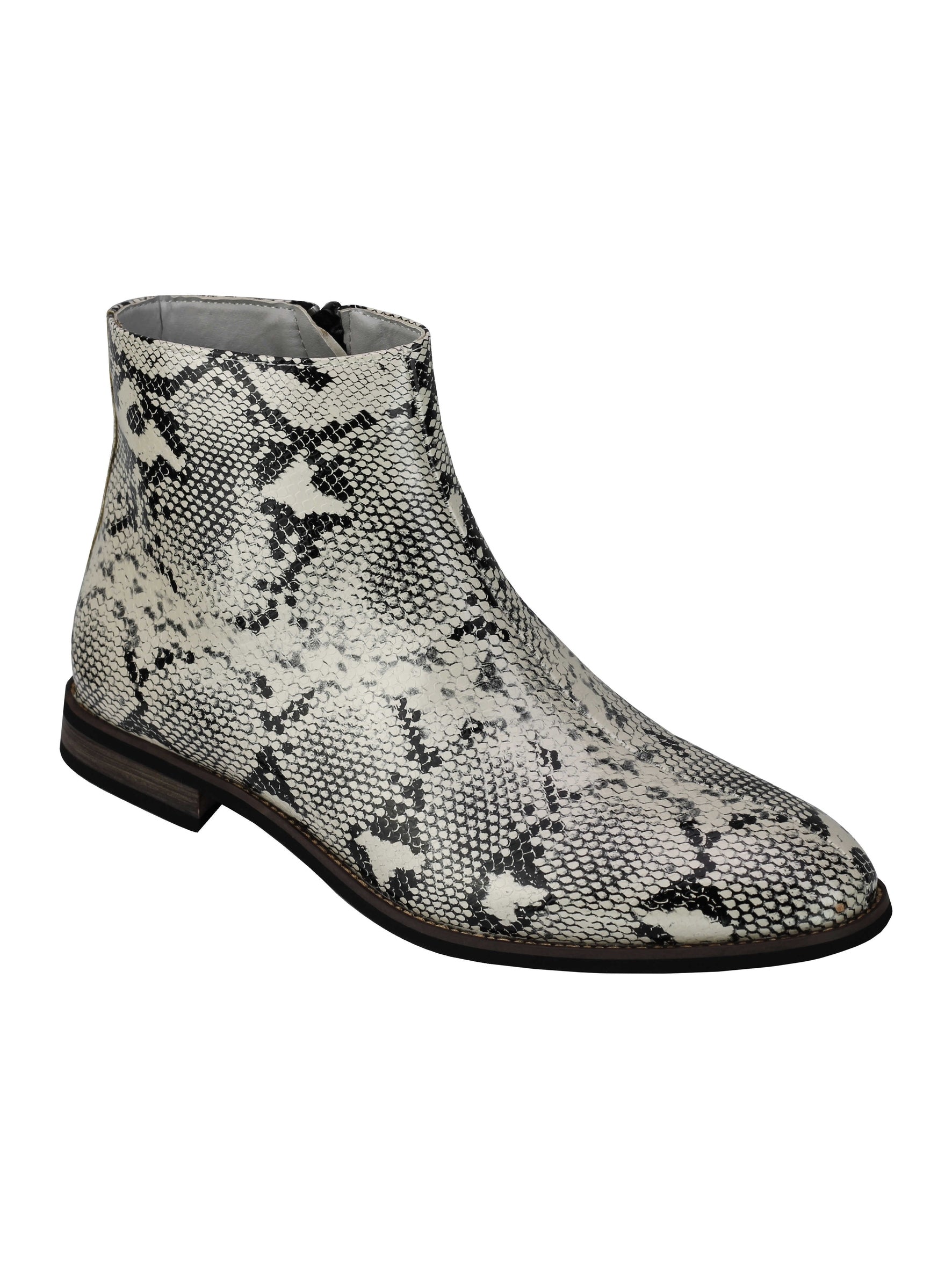 Leather Shiny Snake Skin Print Ankle Boots