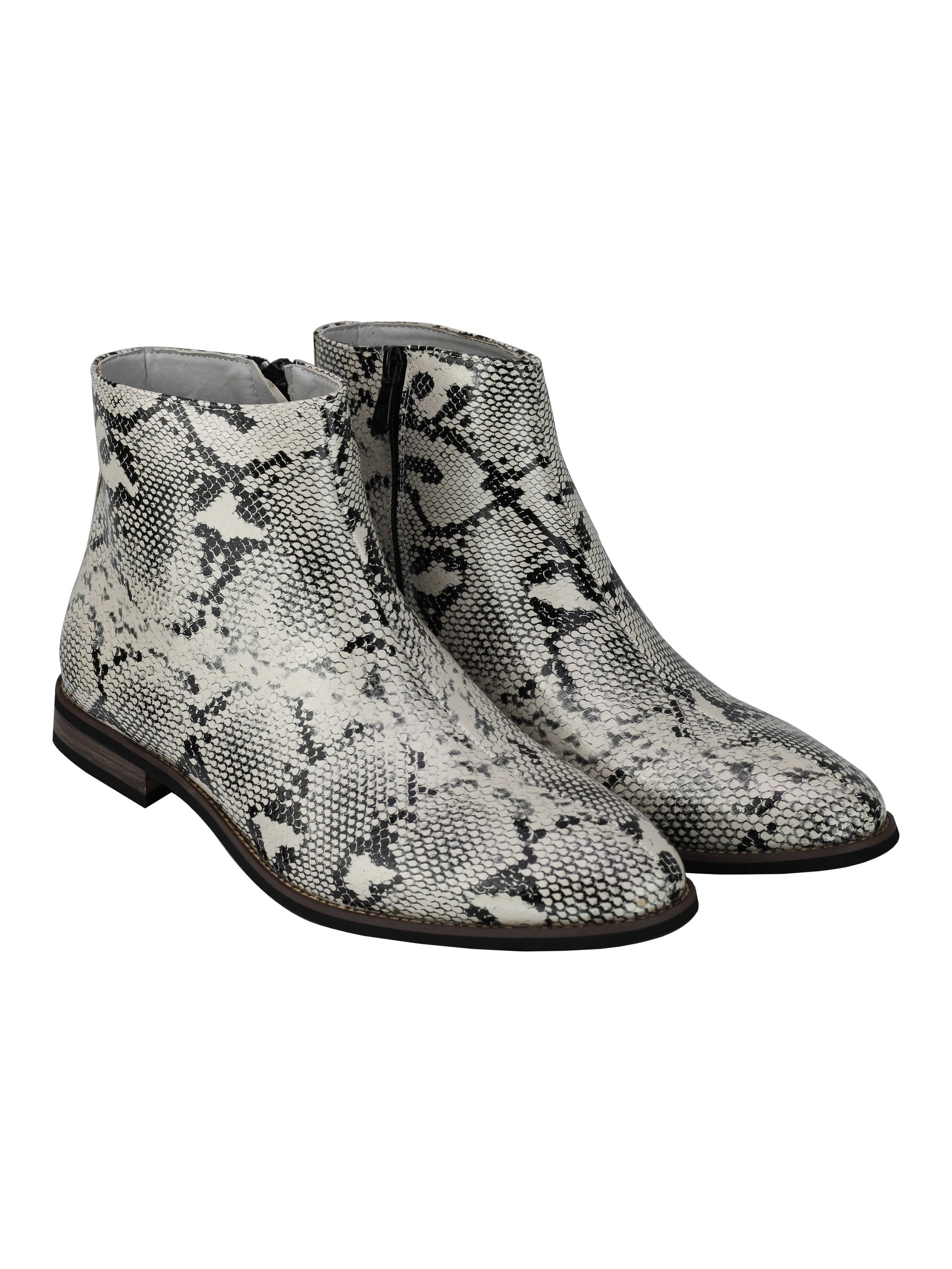 Leather Shiny Snake Skin Print Ankle Boots