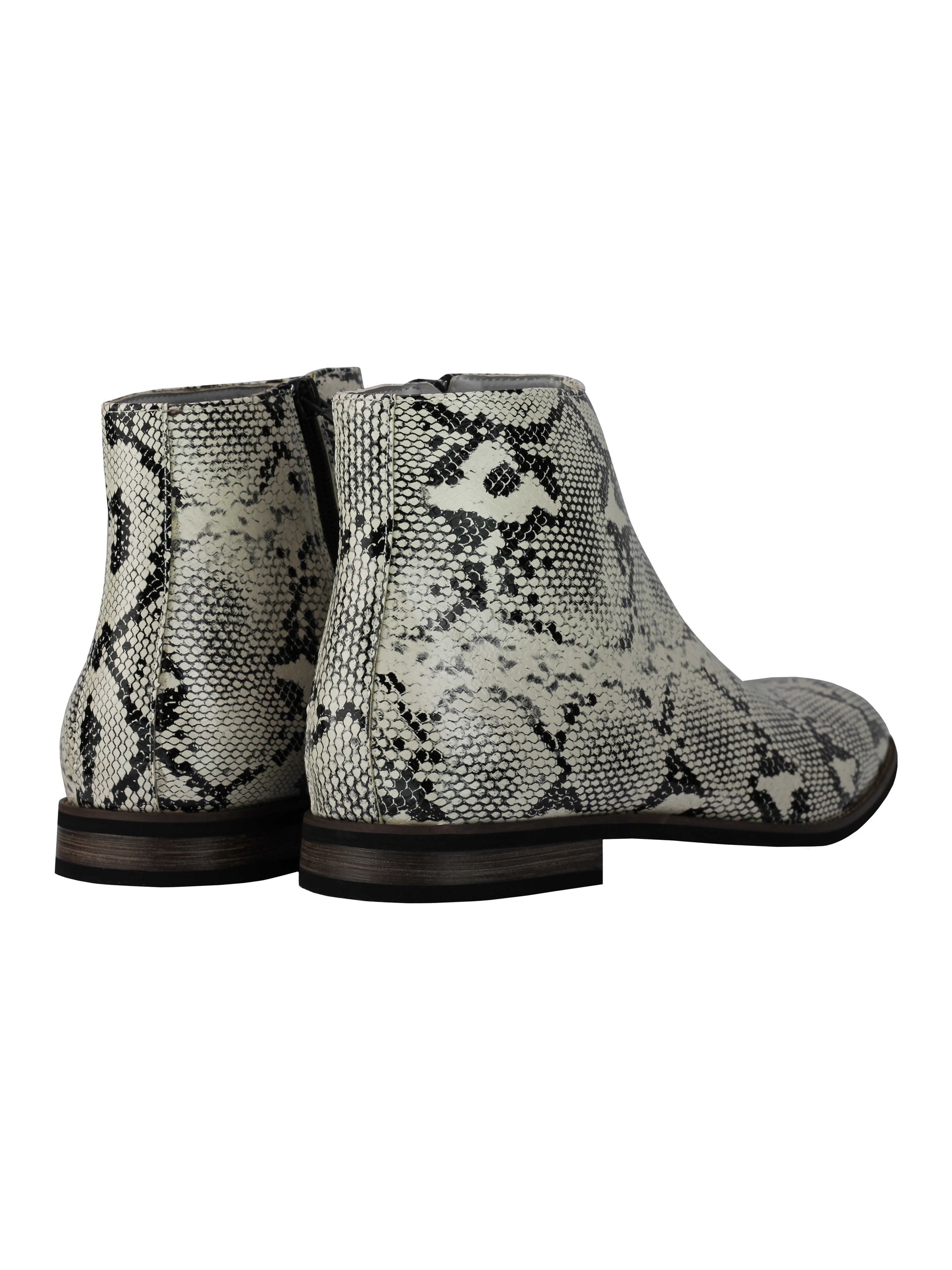 Leather Shiny Snake Skin Print Ankle Boots