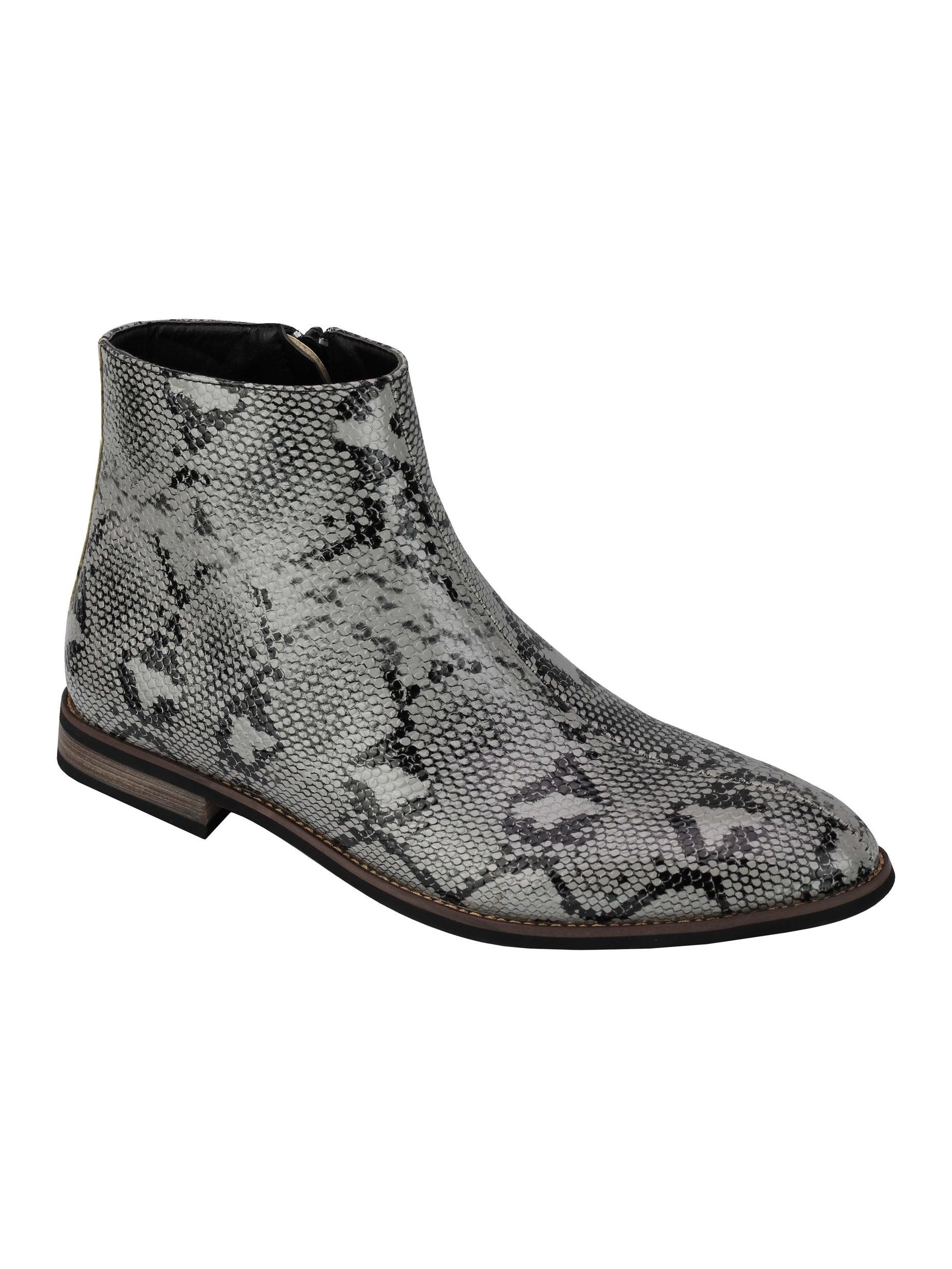 Leather Shiny Snake Skin Print Ankle Boots