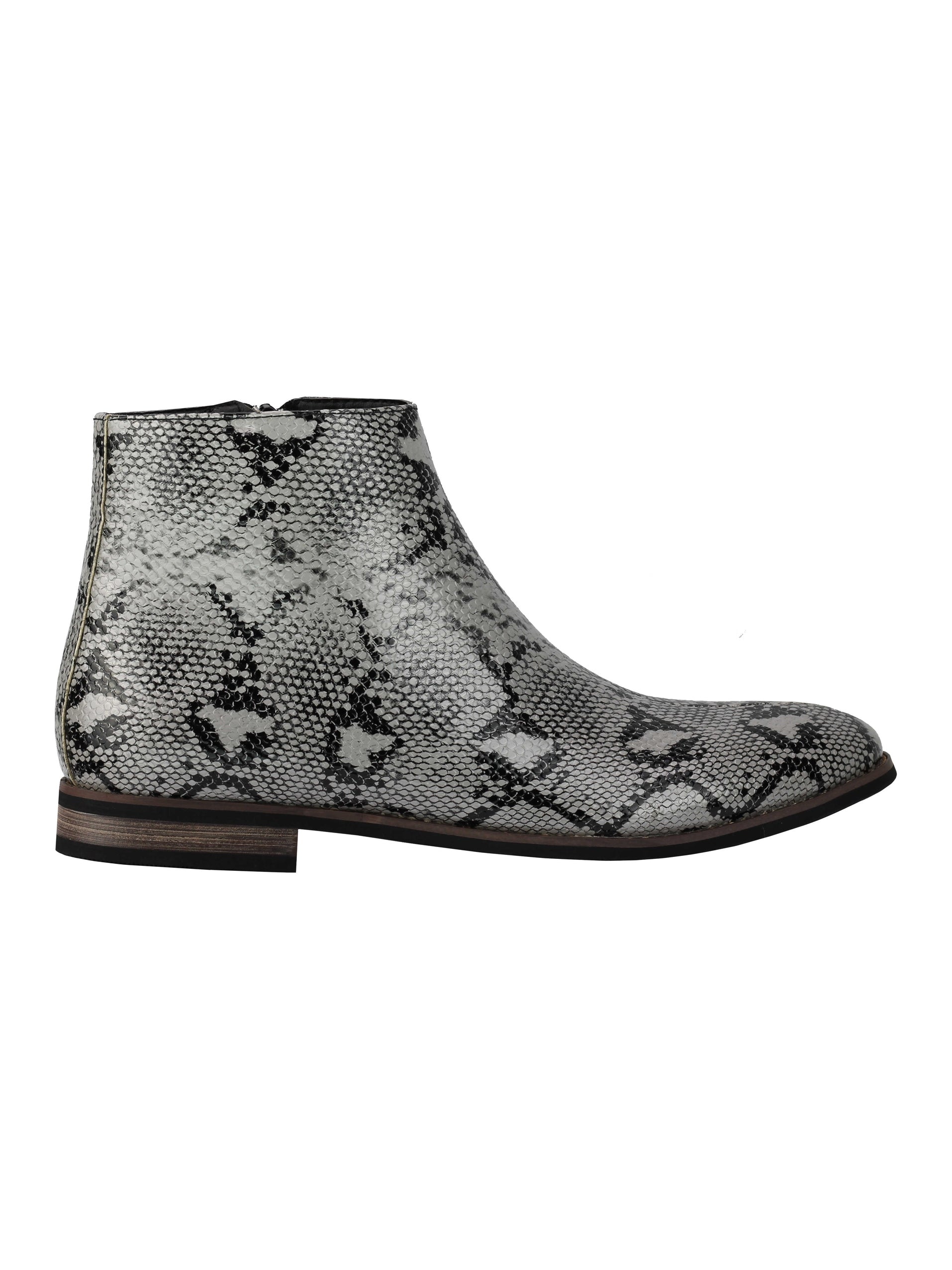 Leather Shiny Snake Skin Print Ankle Boots